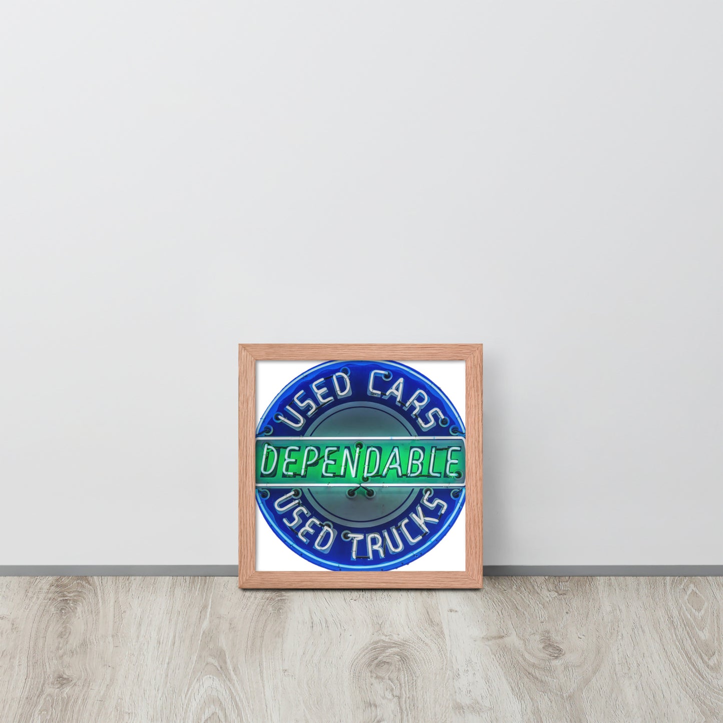 Retro Dependable Used Cars Neon Design Framed poster