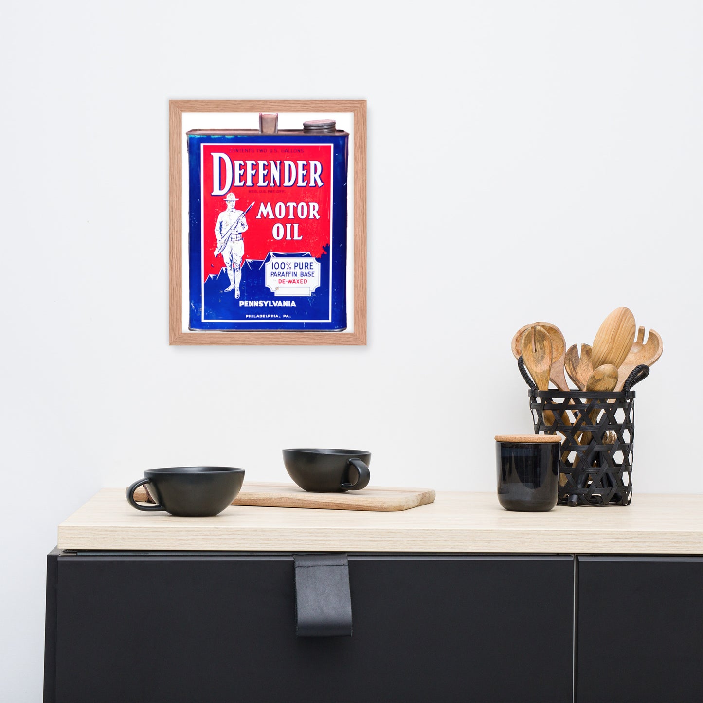 Vintage Defender Oil Steel Can Design Framed poster