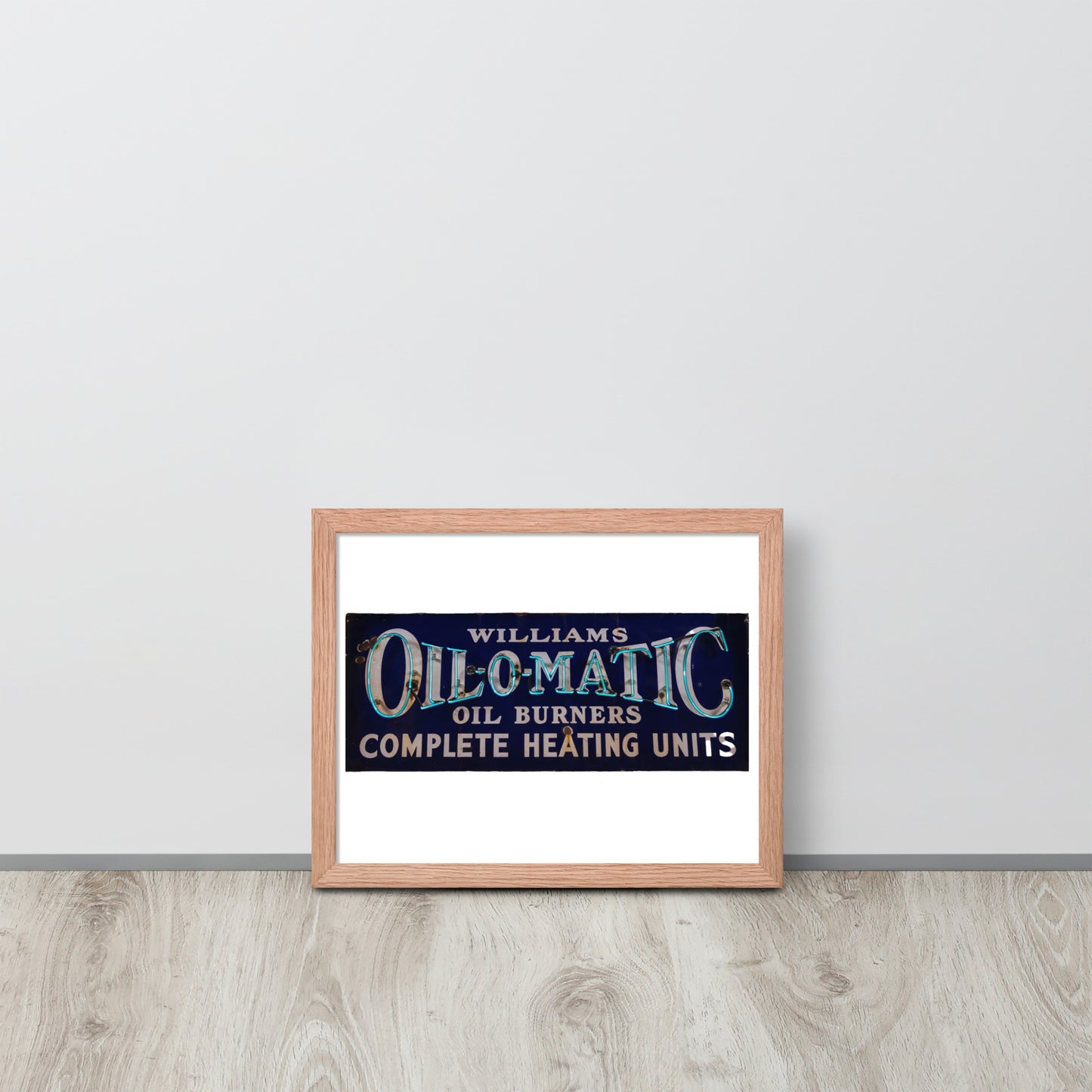 Vintage Oil O Matic Heating Neon Style Framed poster