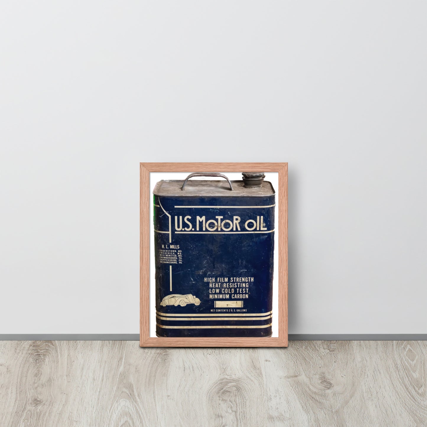 Vintage US Motor Oil Steel Gallon Style Framed poster