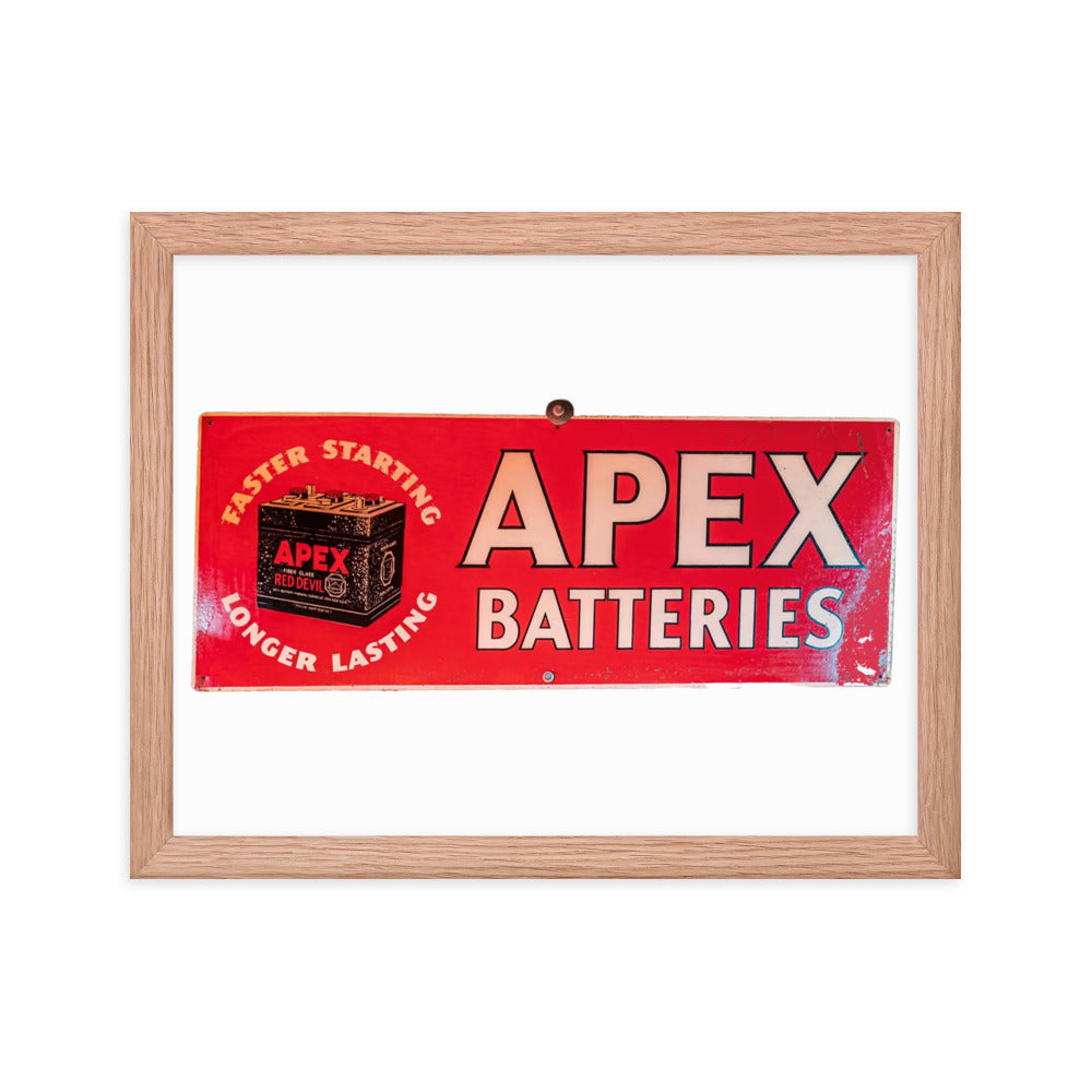 Apex Batteries Retro Tin Style Framed poster