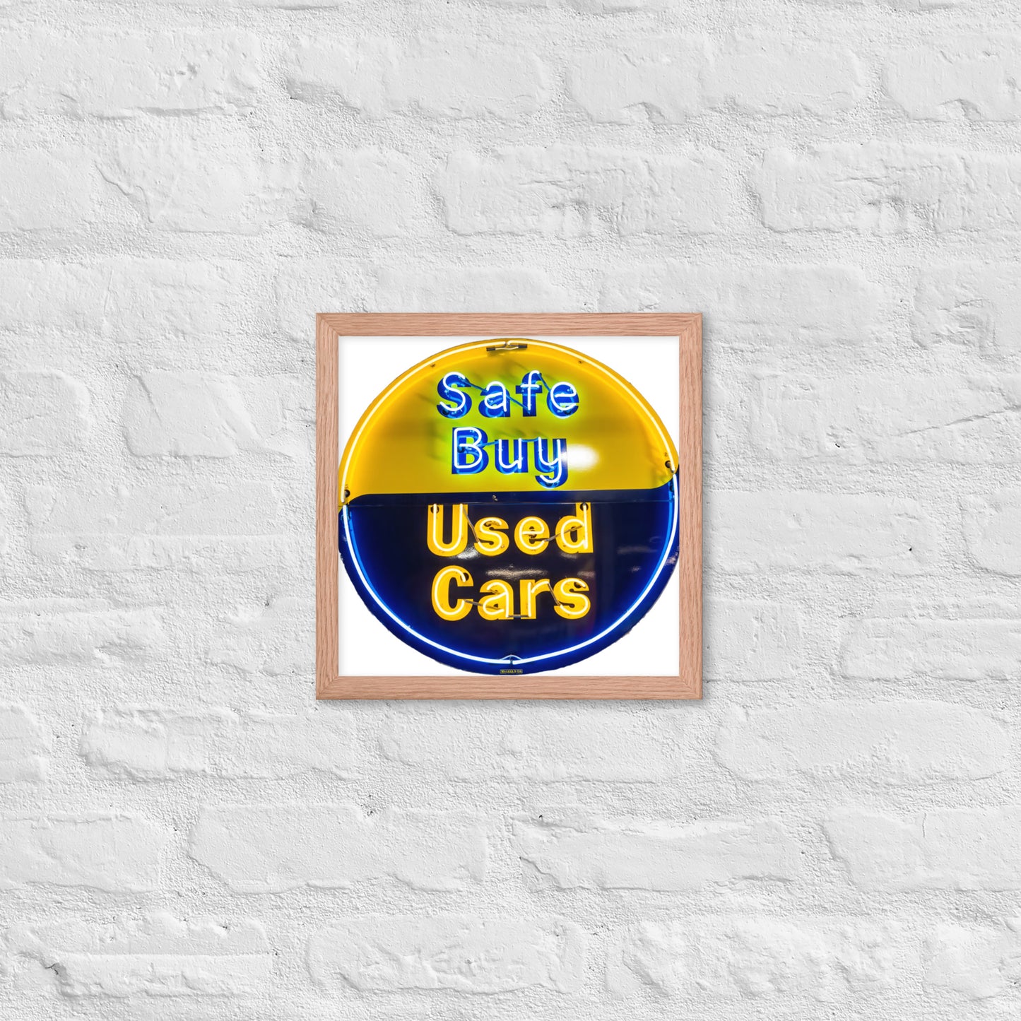 Buy Safe Vintage Used Car Sign Neon Style Framed poster