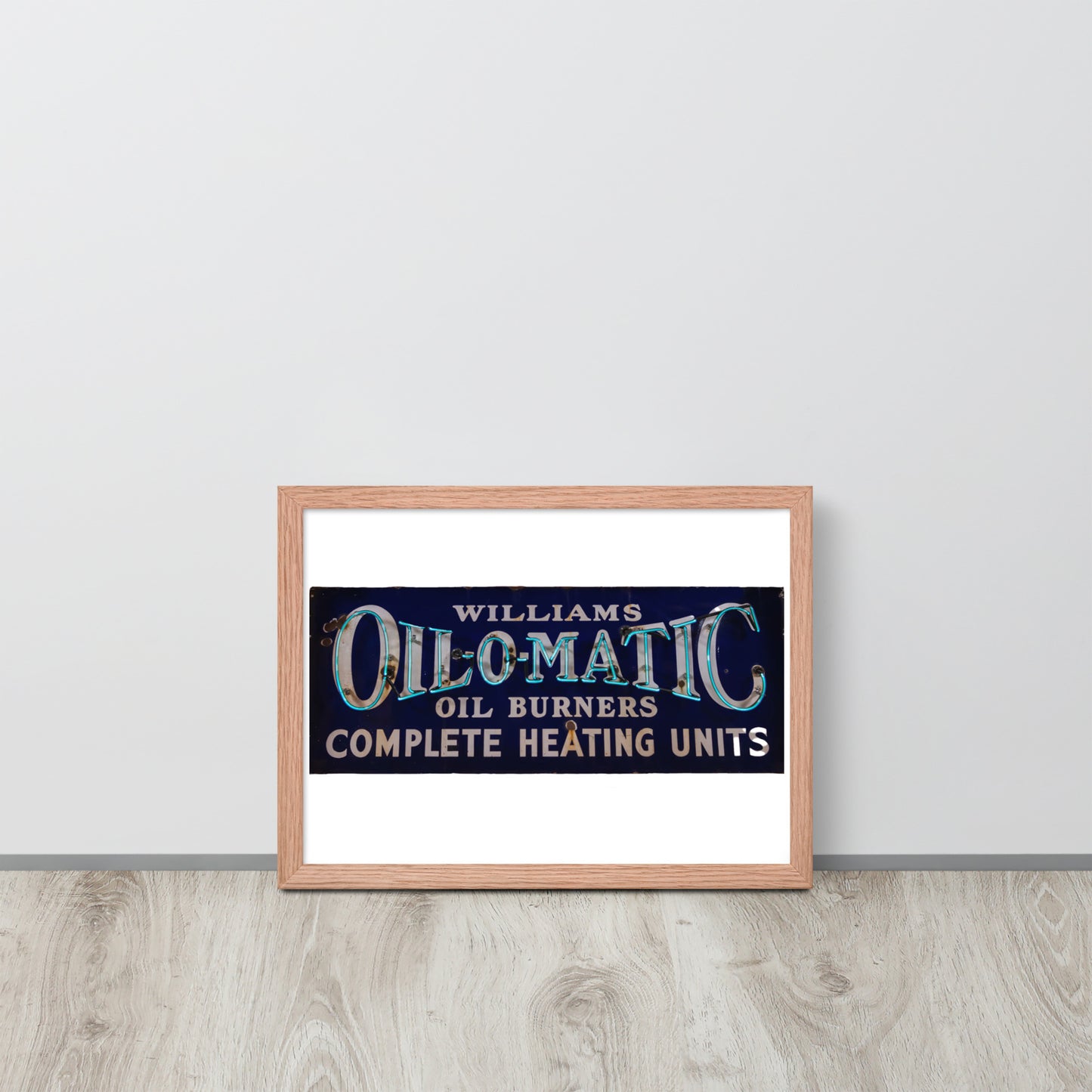 Vintage Oil O Matic Heating Neon Style Framed poster