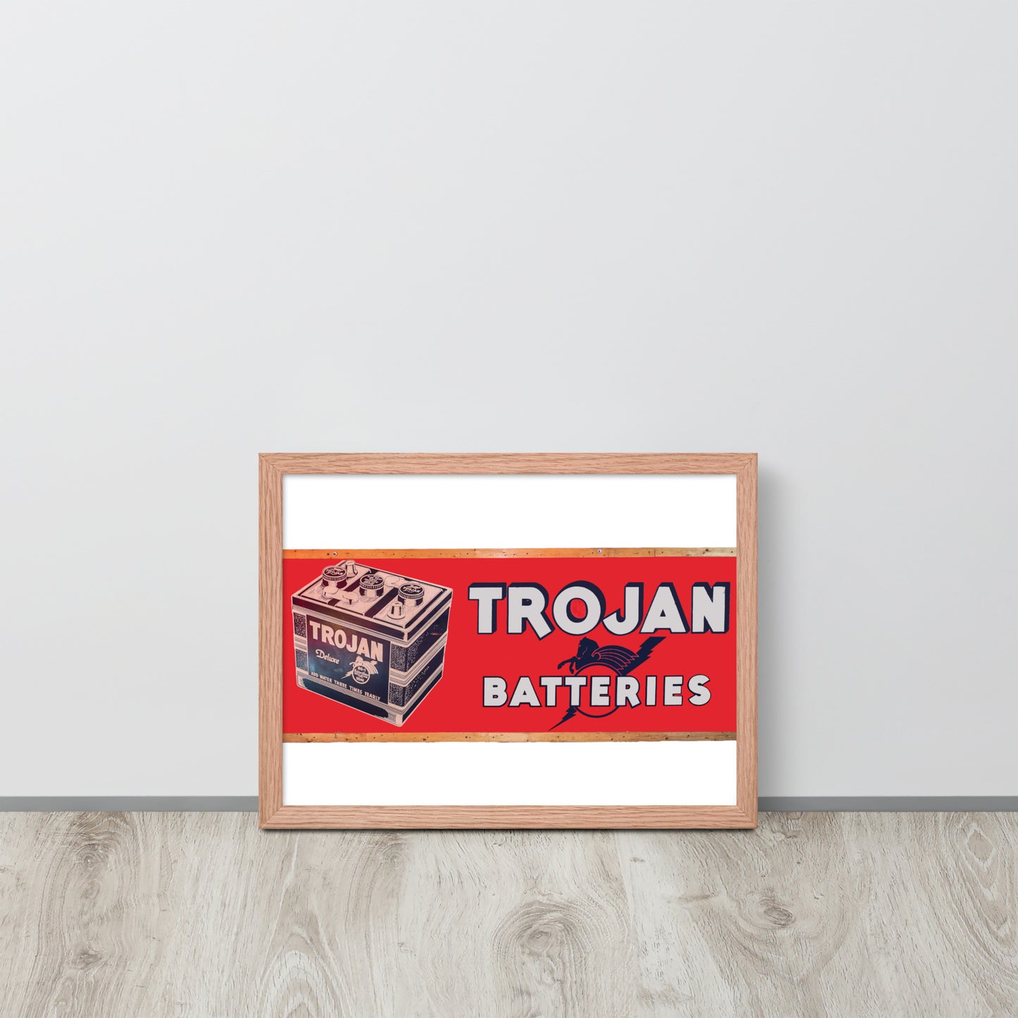 Vintage Trojan Battery Sign Framed poster