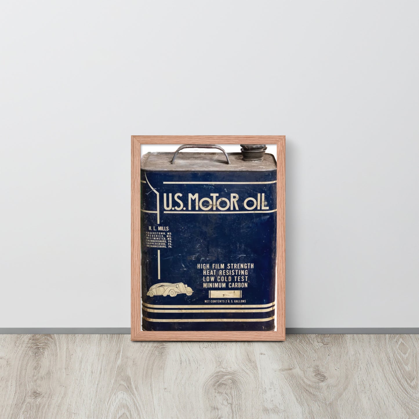 Vintage US Motor Oil Steel Gallon Style Framed poster