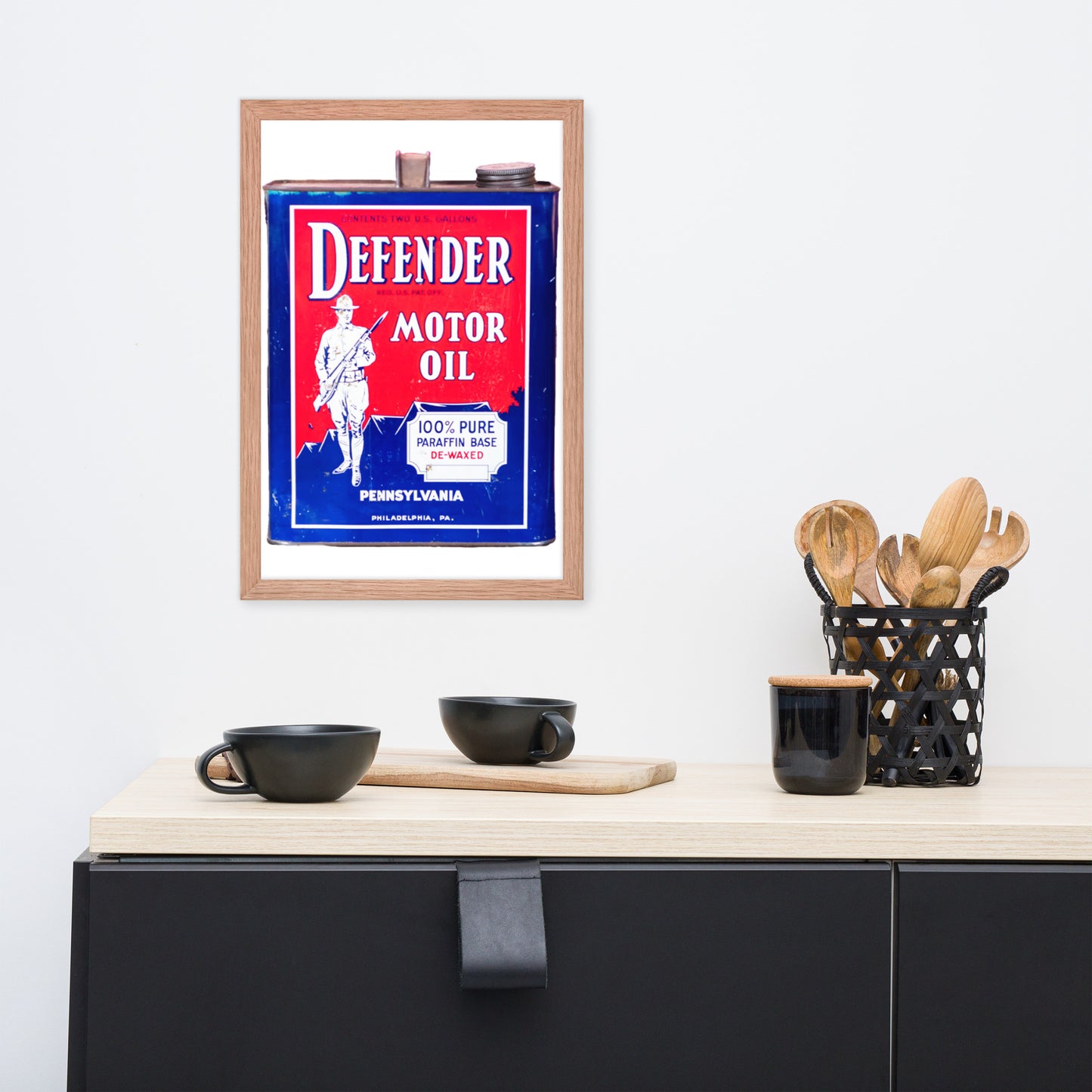 Vintage Defender Oil Steel Can Design Framed poster