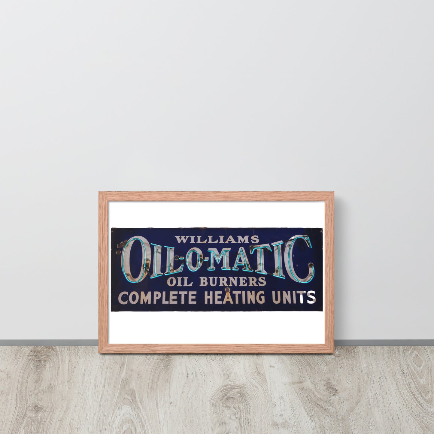 Vintage Oil O Matic Heating Neon Style Framed poster