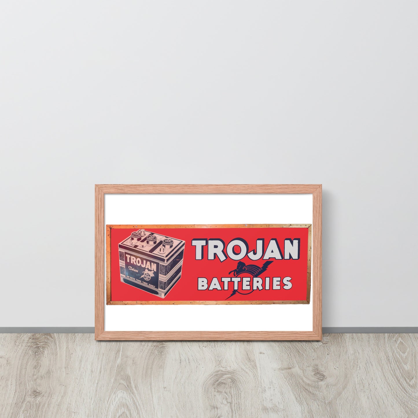 Vintage Trojan Battery Sign Framed poster