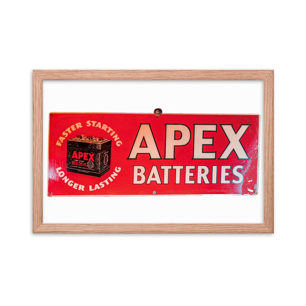 Apex Batteries Retro Tin Style Framed poster