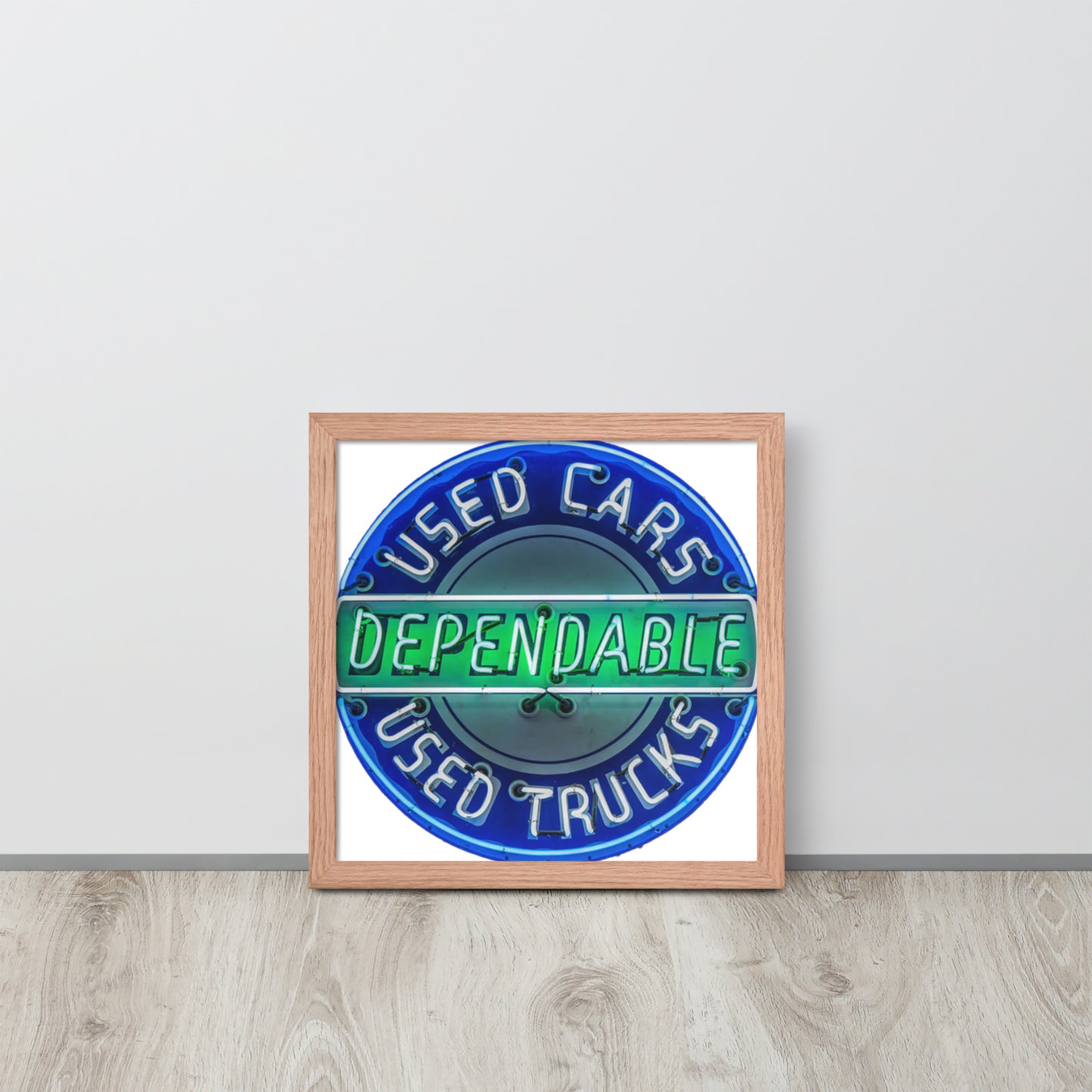 Retro Dependable Used Cars Neon Design Framed poster