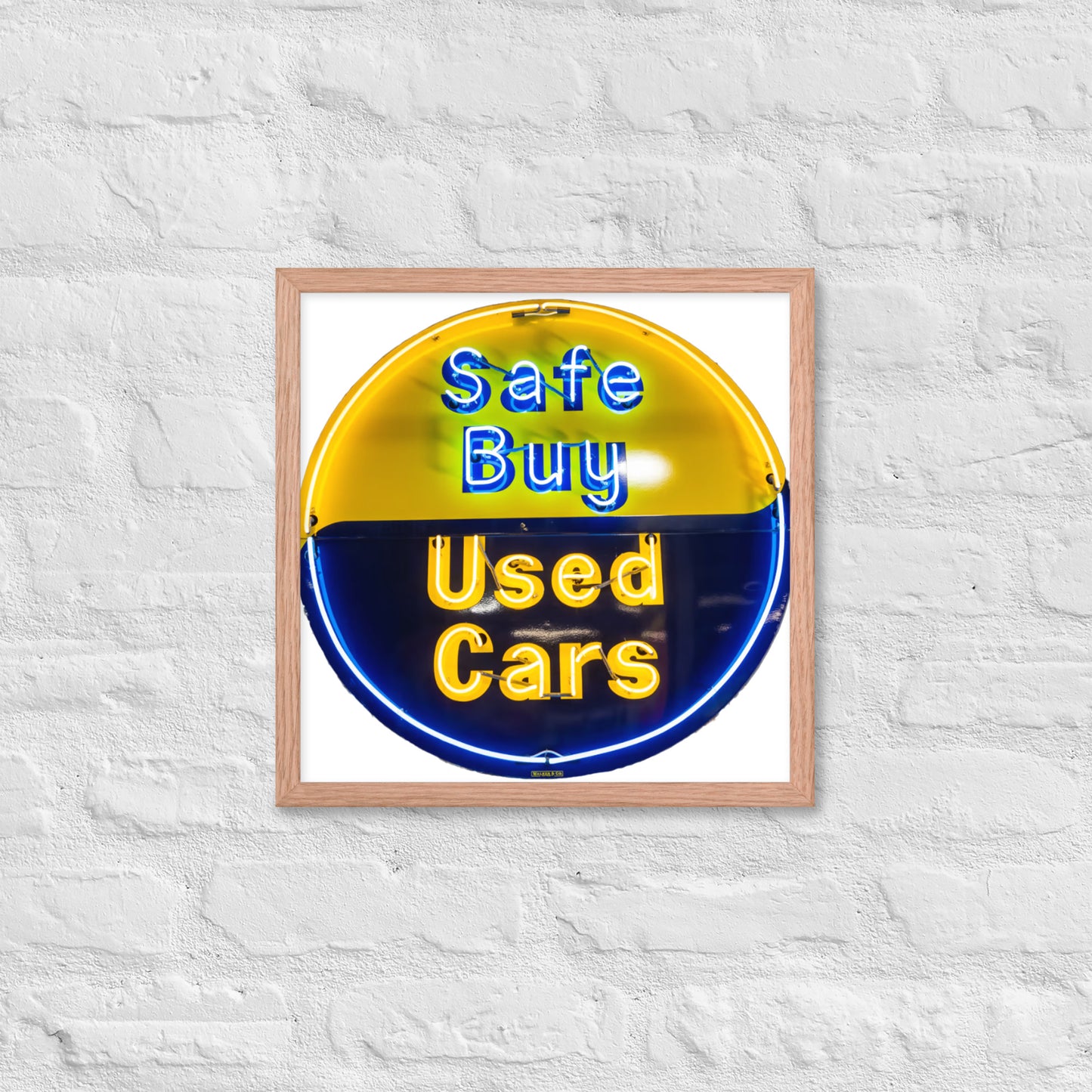 Buy Safe Vintage Used Car Sign Neon Style Framed poster