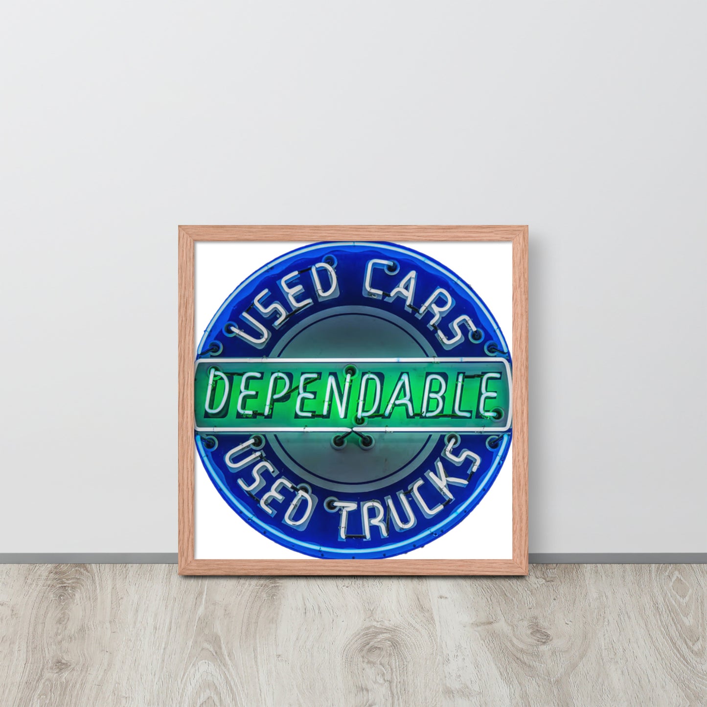 Retro Dependable Used Cars Neon Design Framed poster