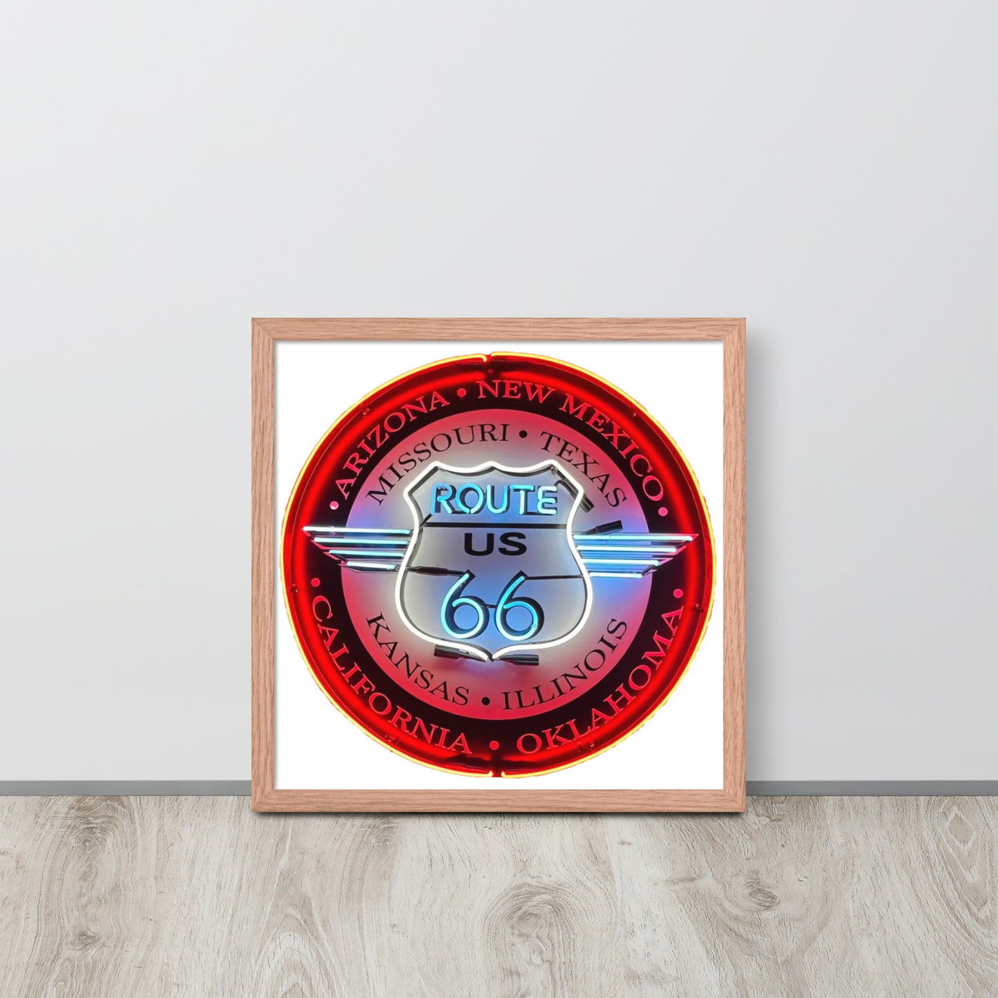 Vintage Route 66 Neon Style Lit Framed poster