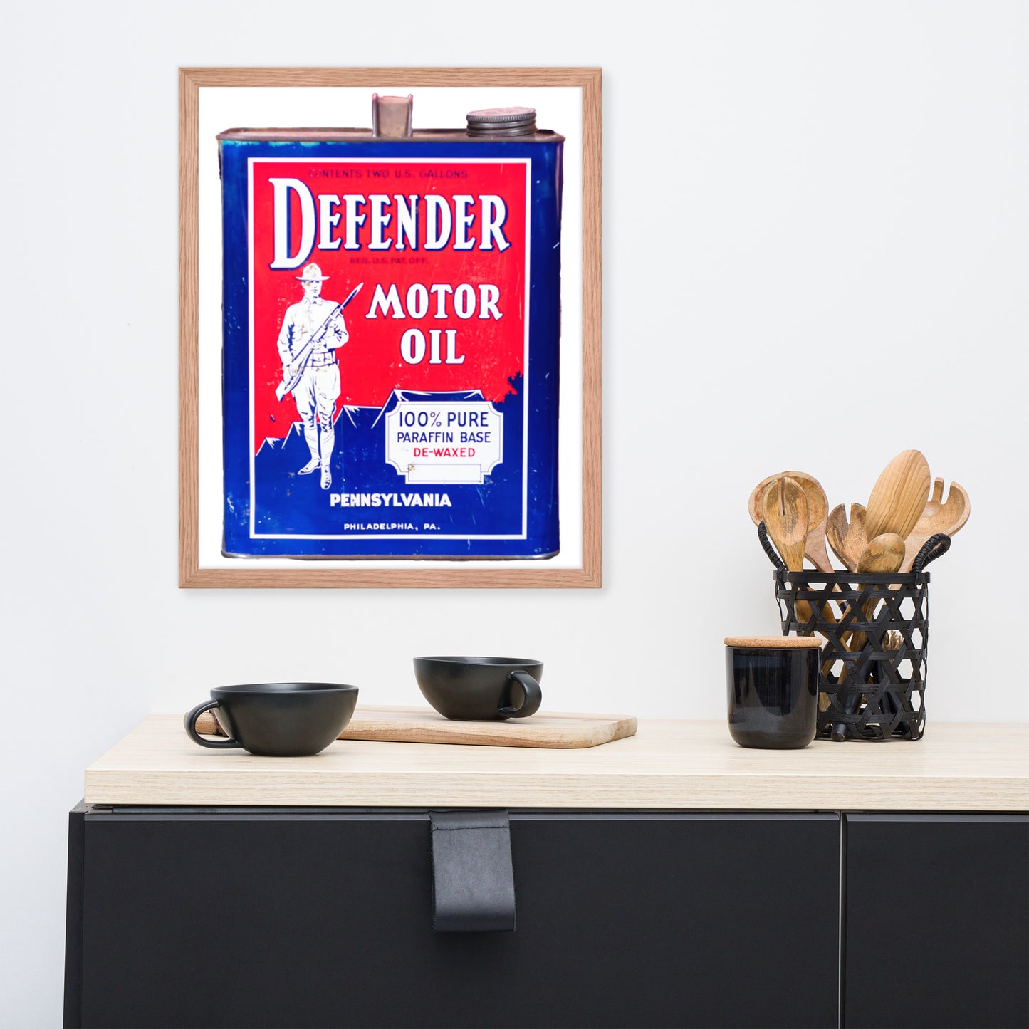 Vintage Defender Oil Steel Can Design Framed poster