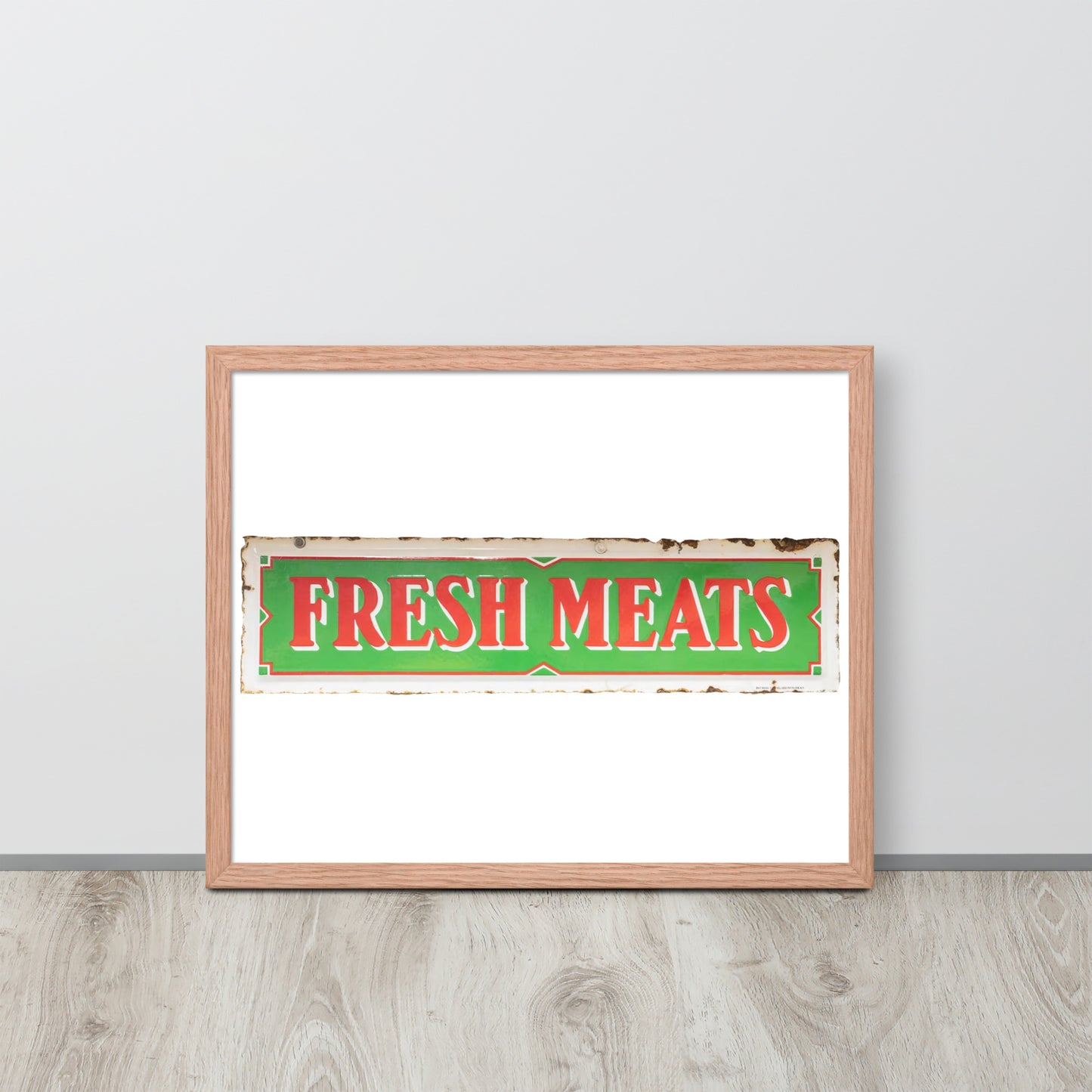 Vintage Fresh Meat Sign Porcelain Style Framed poster