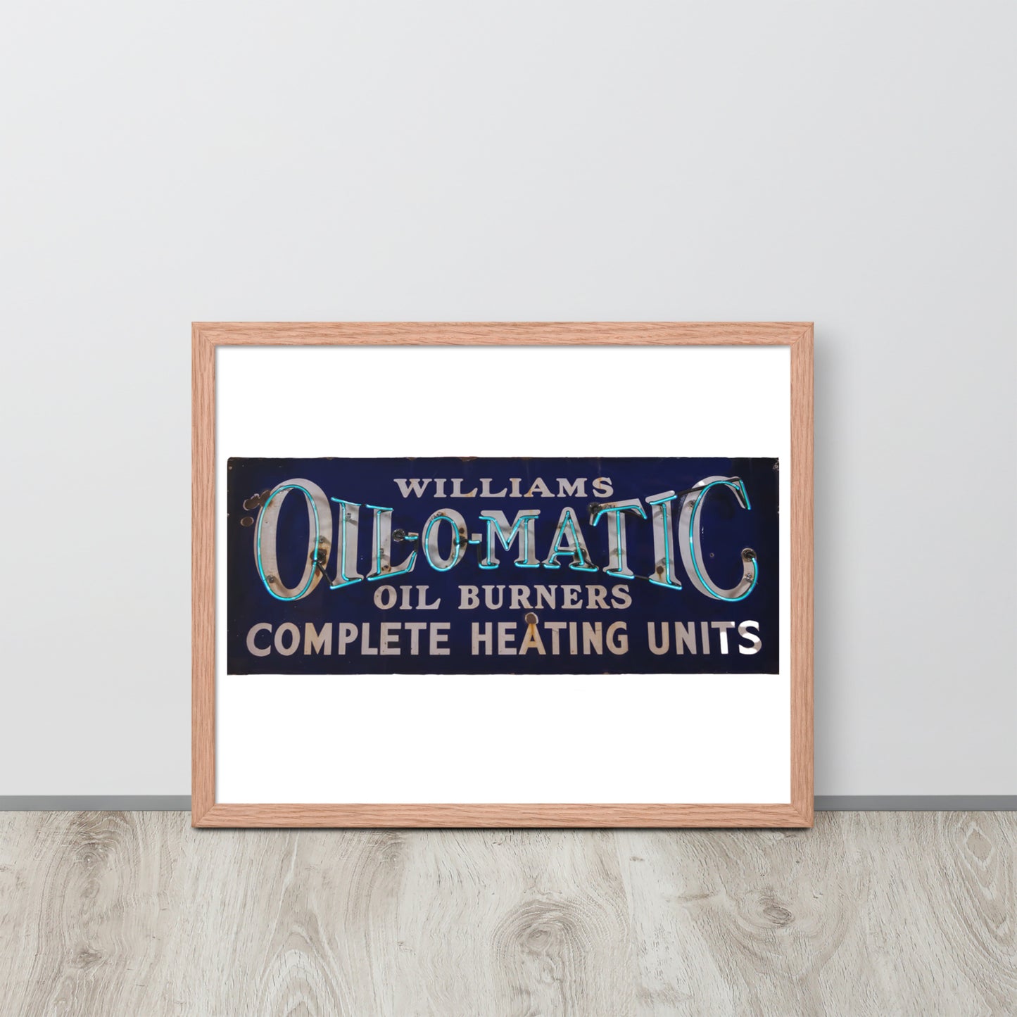 Vintage Oil O Matic Heating Neon Style Framed poster