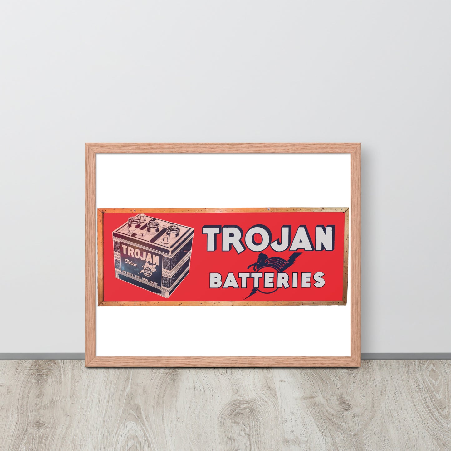 Vintage Trojan Battery Sign Framed poster