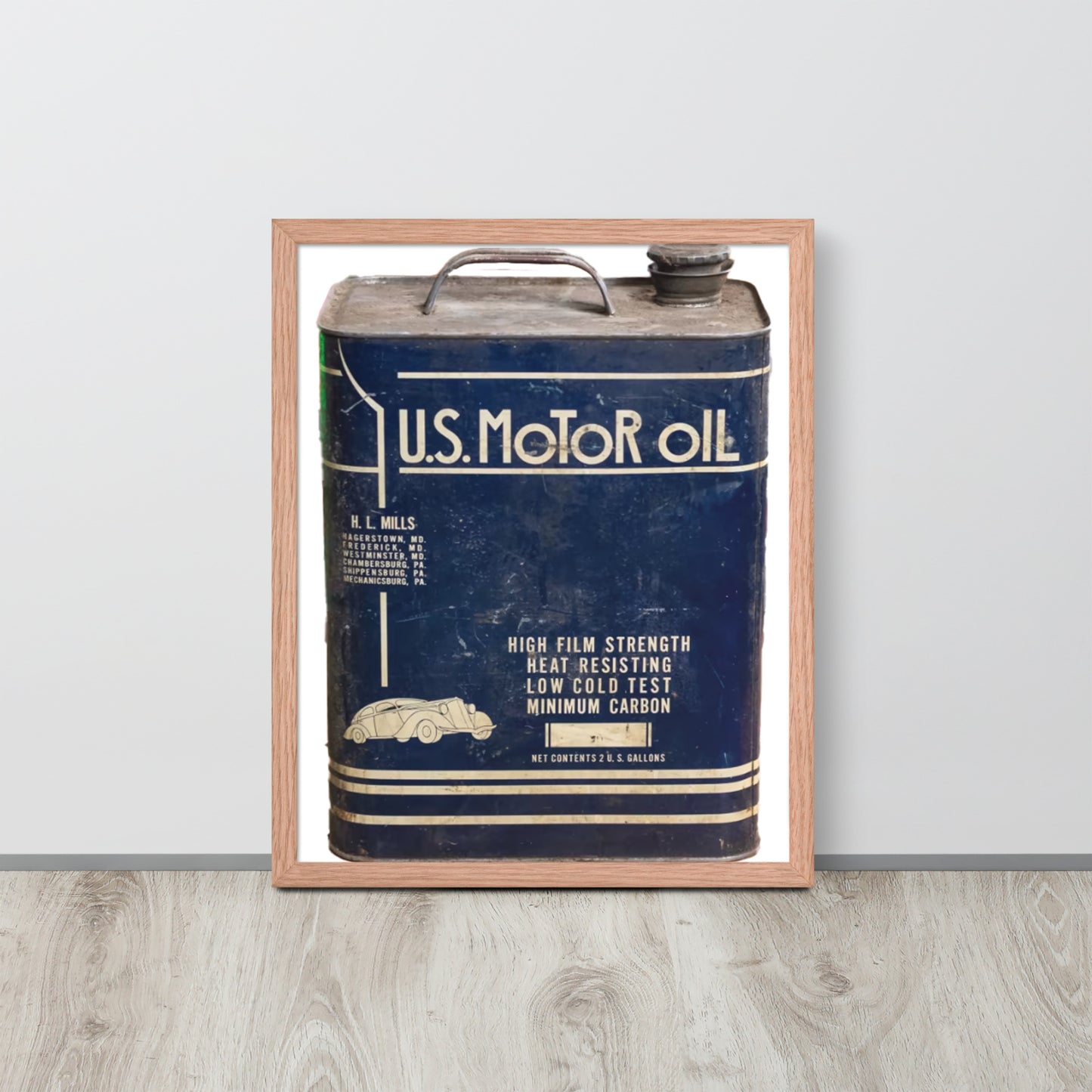 Vintage US Motor Oil Steel Gallon Style Framed poster