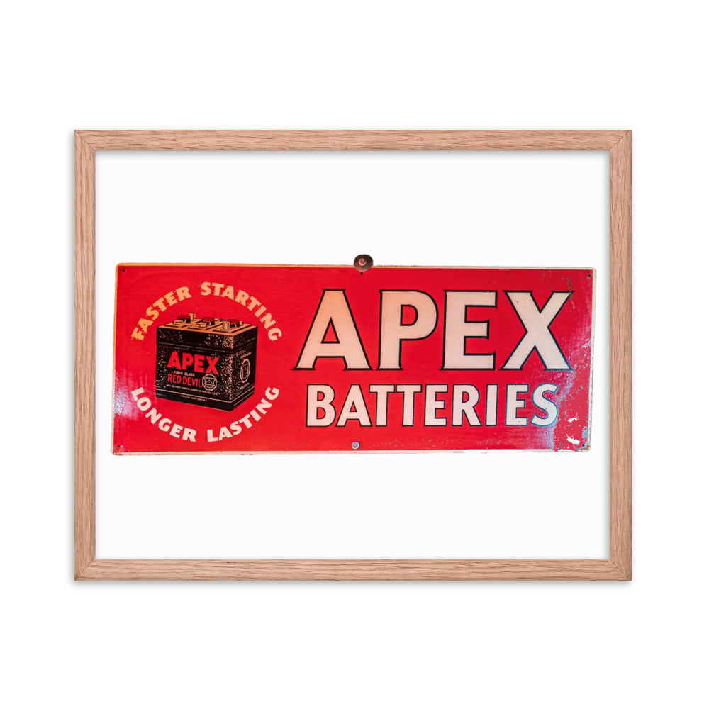 Apex Batteries Retro Tin Style Framed poster