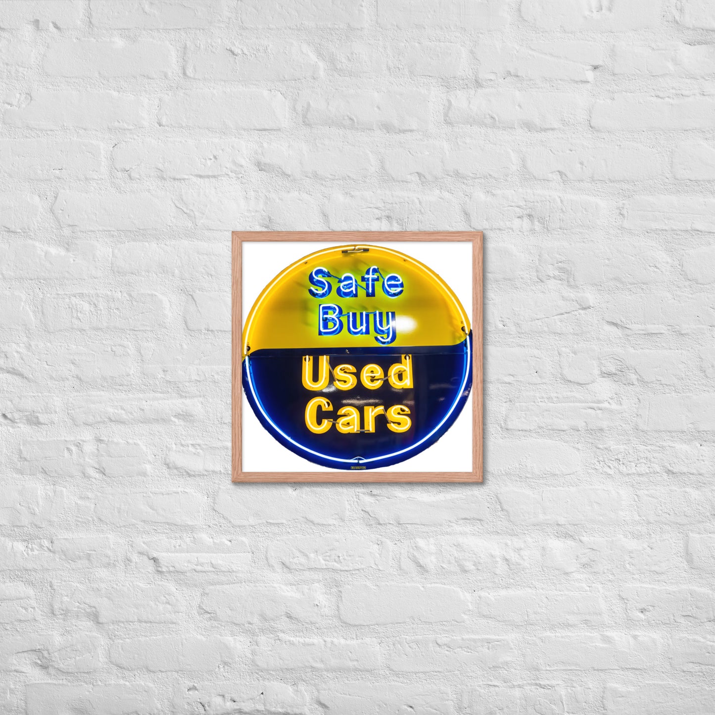 Buy Safe Vintage Used Car Sign Neon Style Framed poster