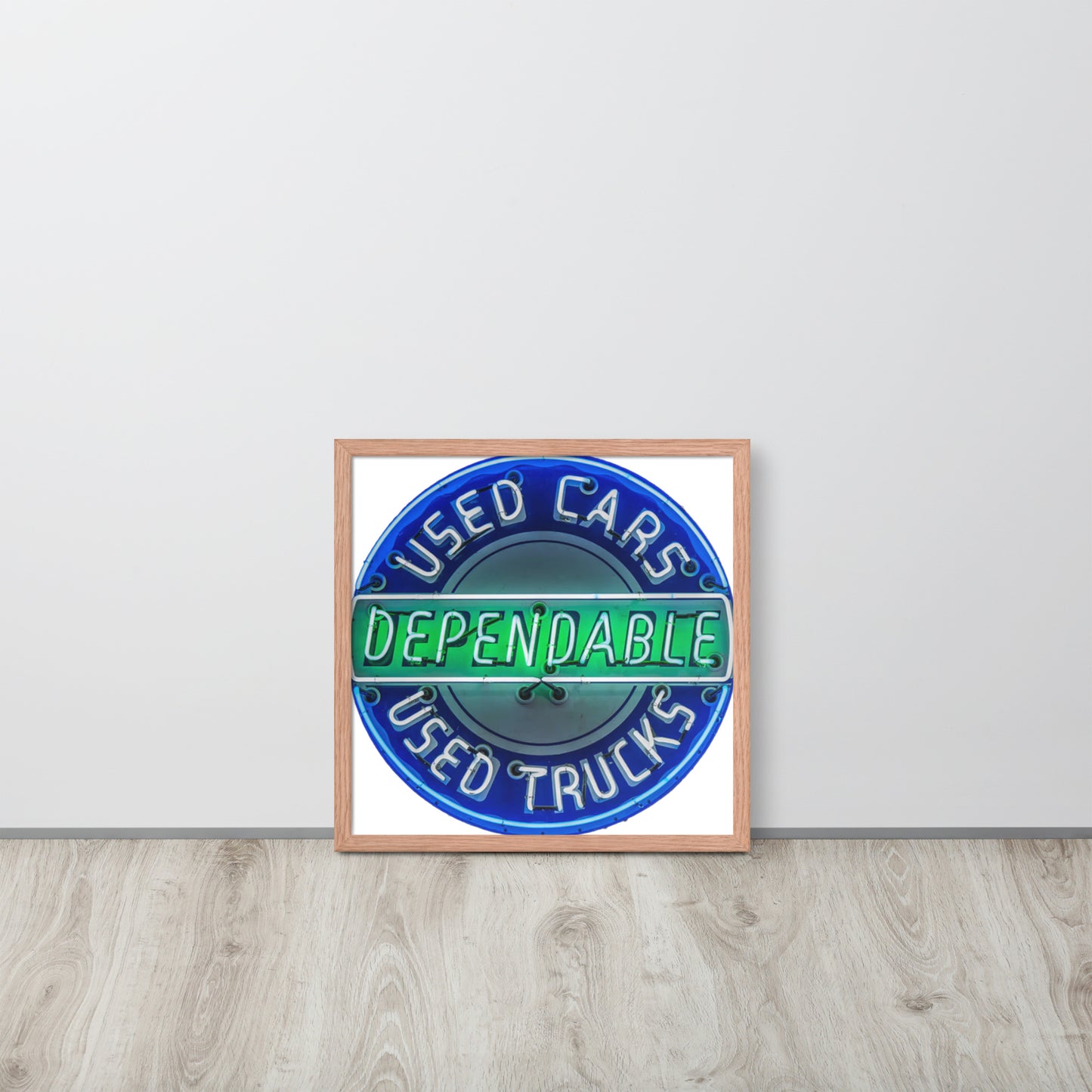 Retro Dependable Used Cars Neon Design Framed poster