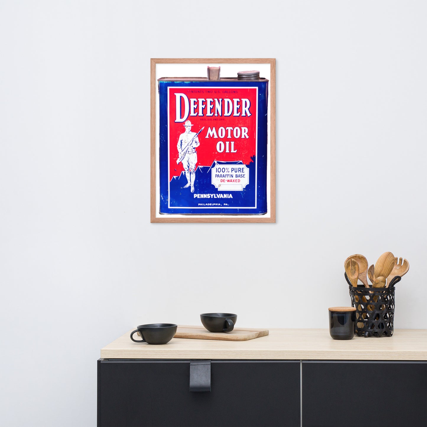 Vintage Defender Oil Steel Can Design Framed poster