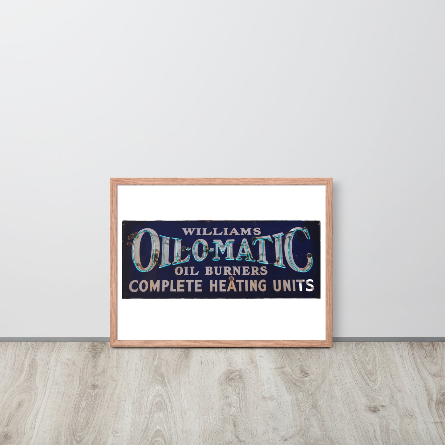 Vintage Oil O Matic Heating Neon Style Framed poster