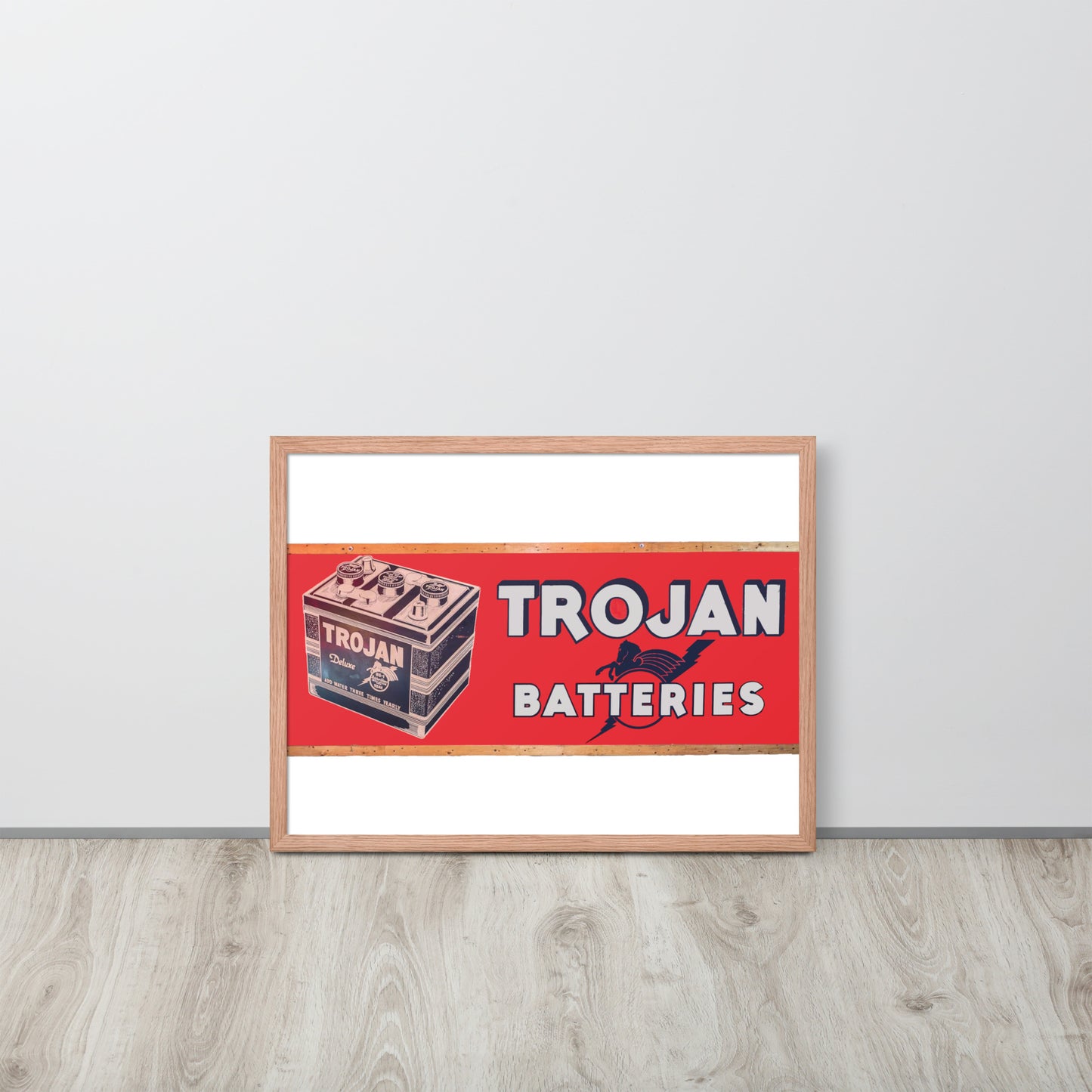 Vintage Trojan Battery Sign Framed poster