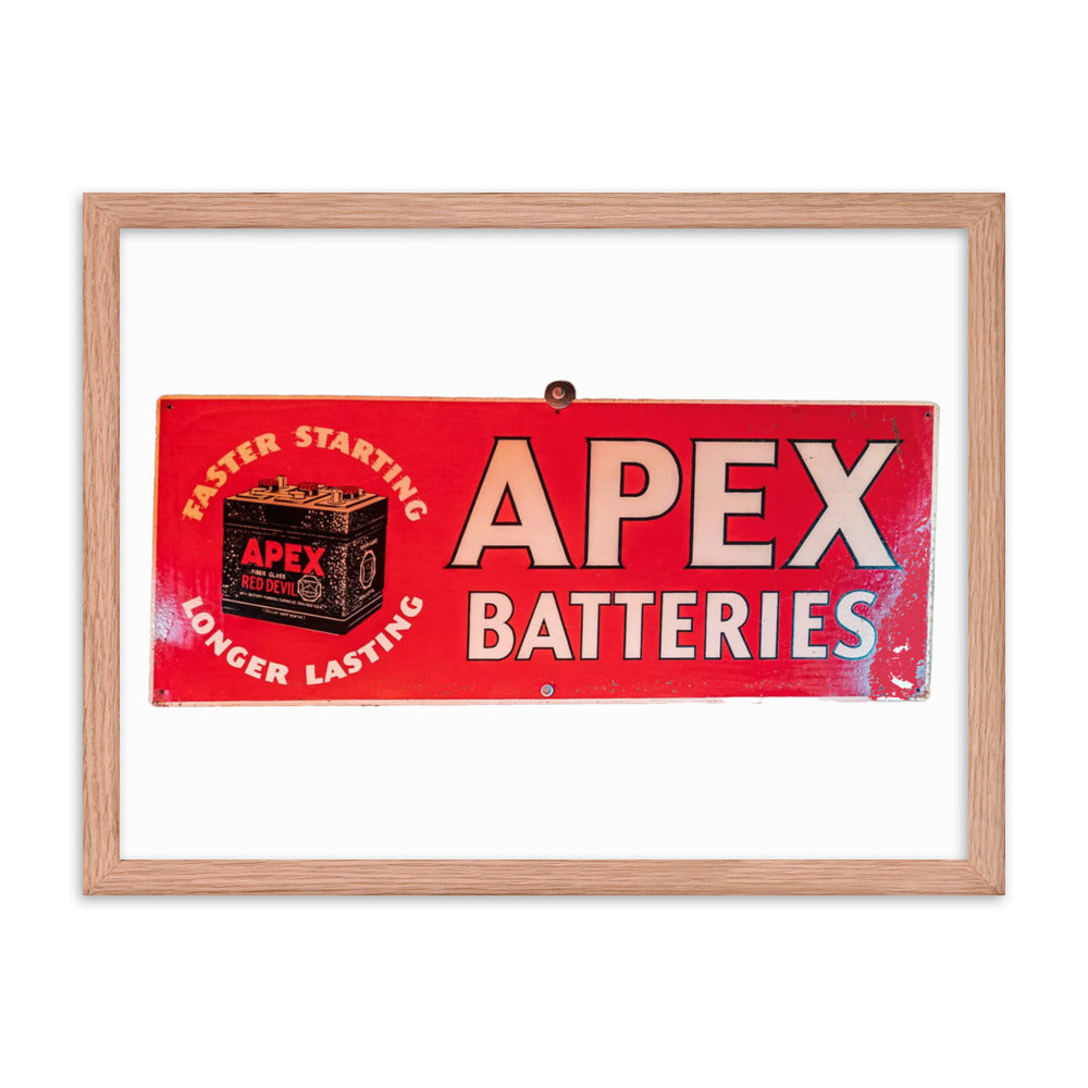 Apex Batteries Retro Tin Style Framed poster