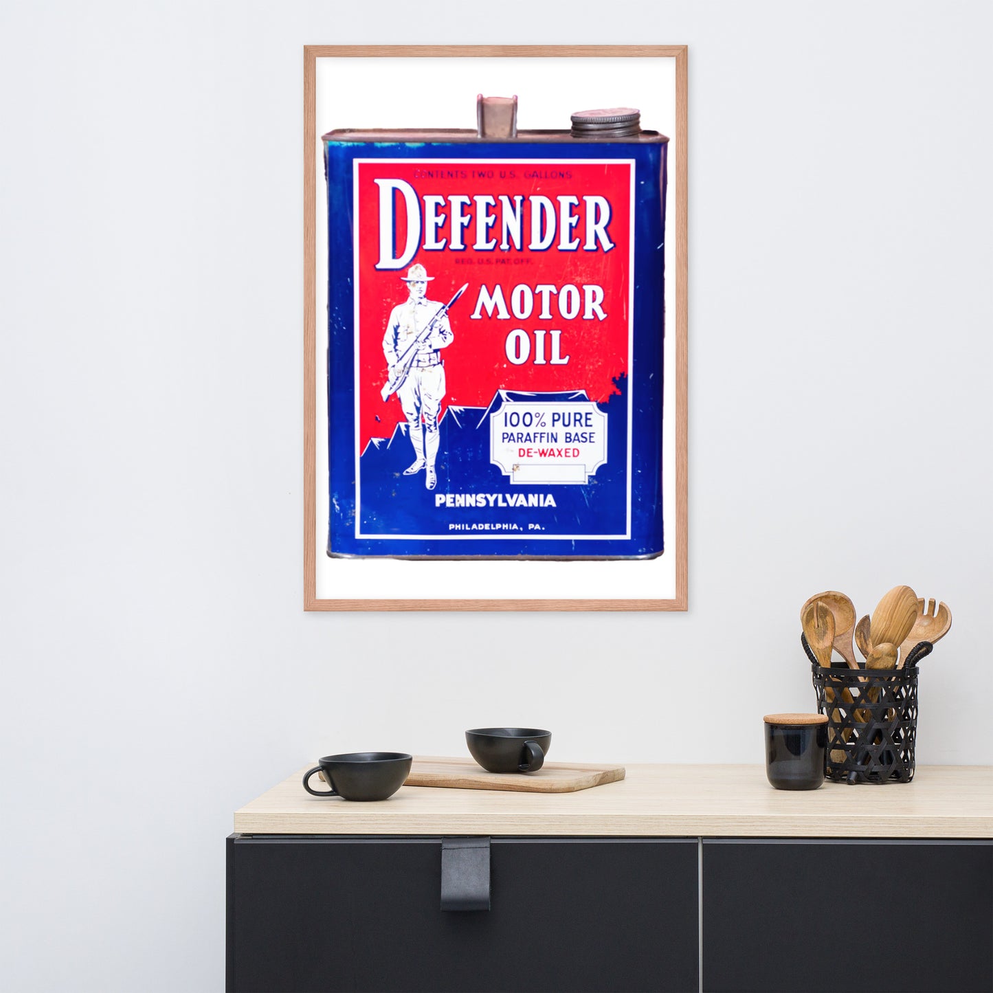 Vintage Defender Oil Steel Can Design Framed poster