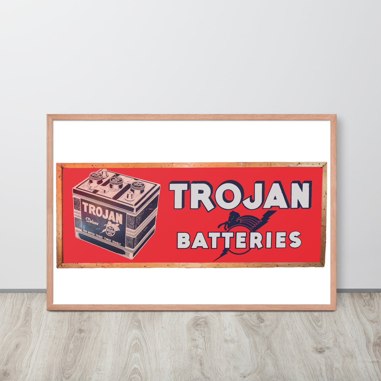 Vintage Trojan Battery Sign Framed poster