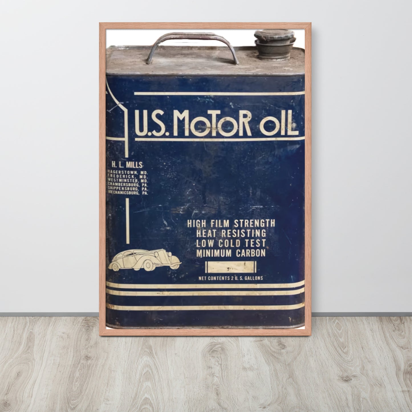 Vintage US Motor Oil Steel Gallon Style Framed poster