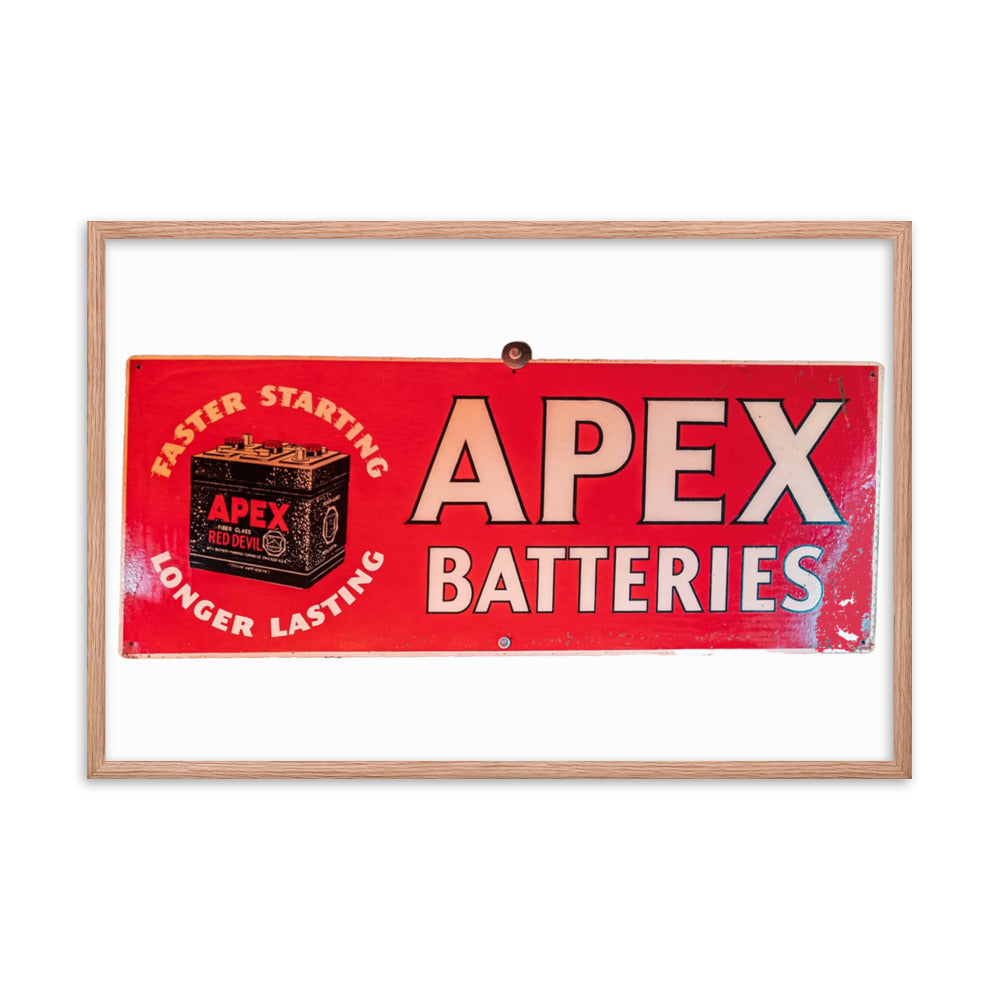 Apex Batteries Retro Tin Style Framed poster