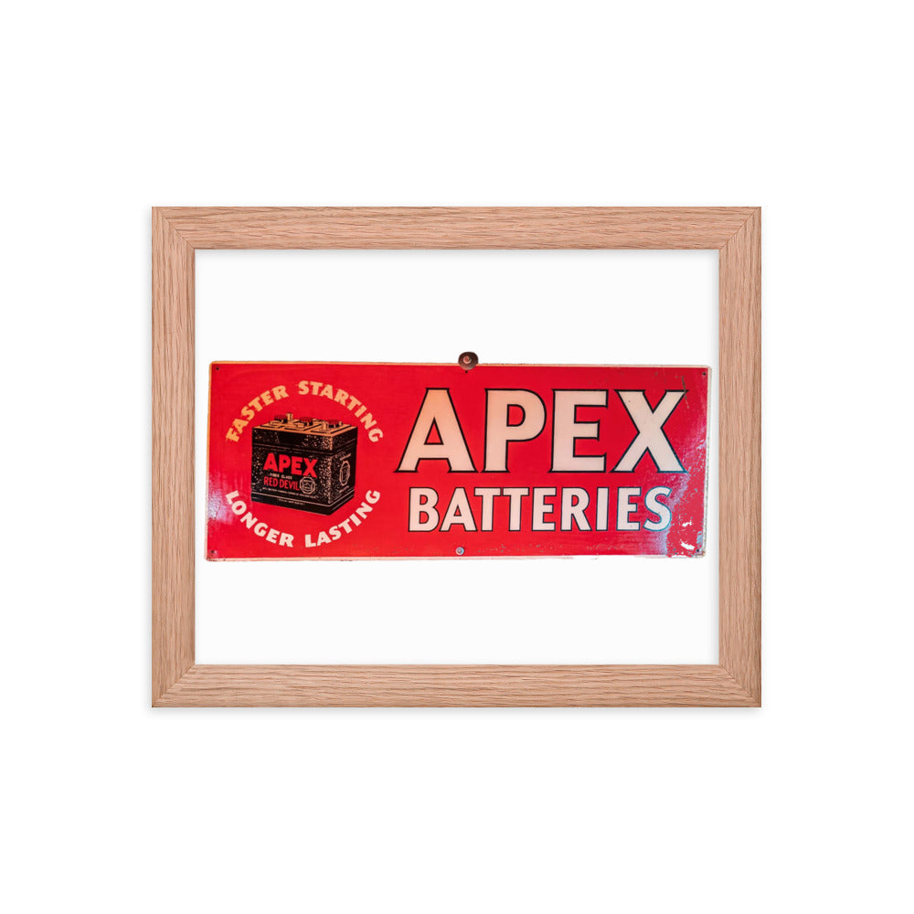 Apex Batteries Retro Tin Style Framed poster