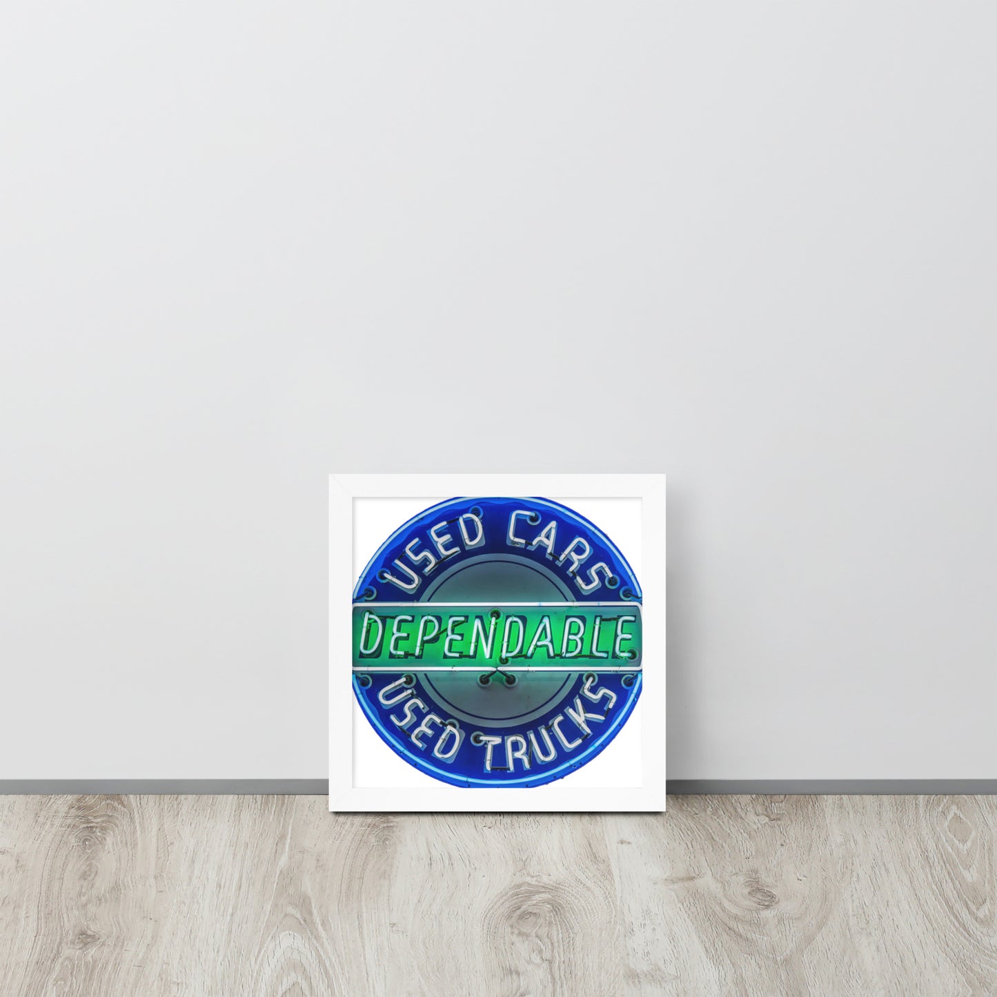 Retro Dependable Used Cars Neon Design Framed poster