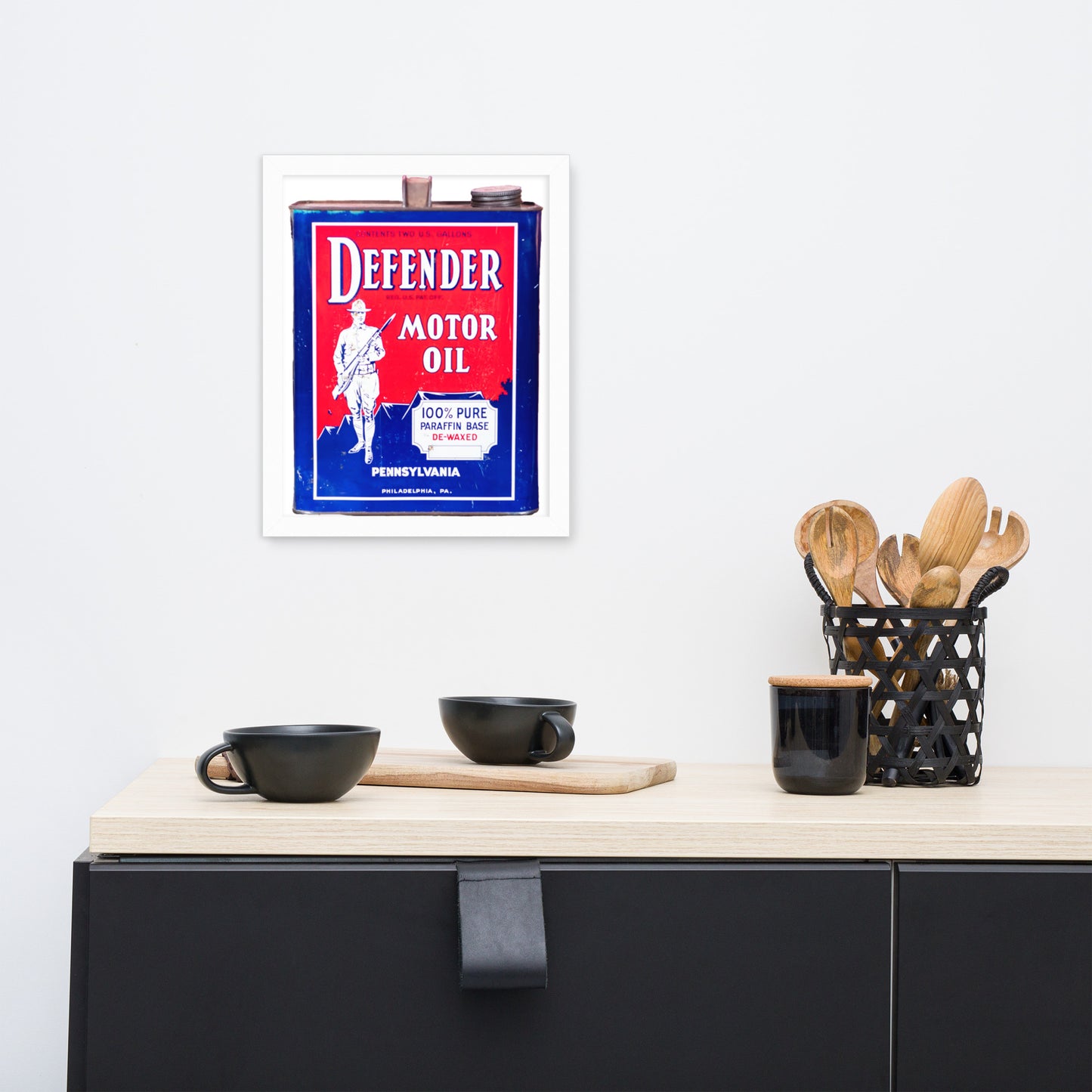 Vintage Defender Oil Steel Can Design Framed poster