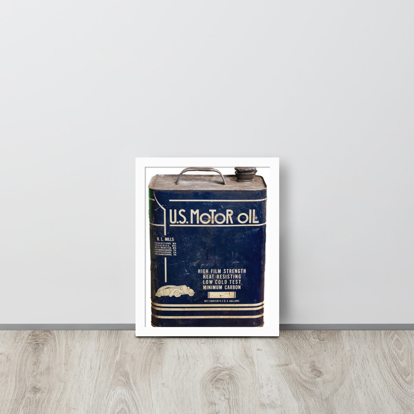 Vintage US Motor Oil Steel Gallon Style Framed poster