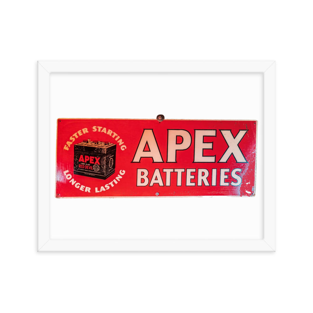 Apex Batteries Retro Tin Style Framed poster