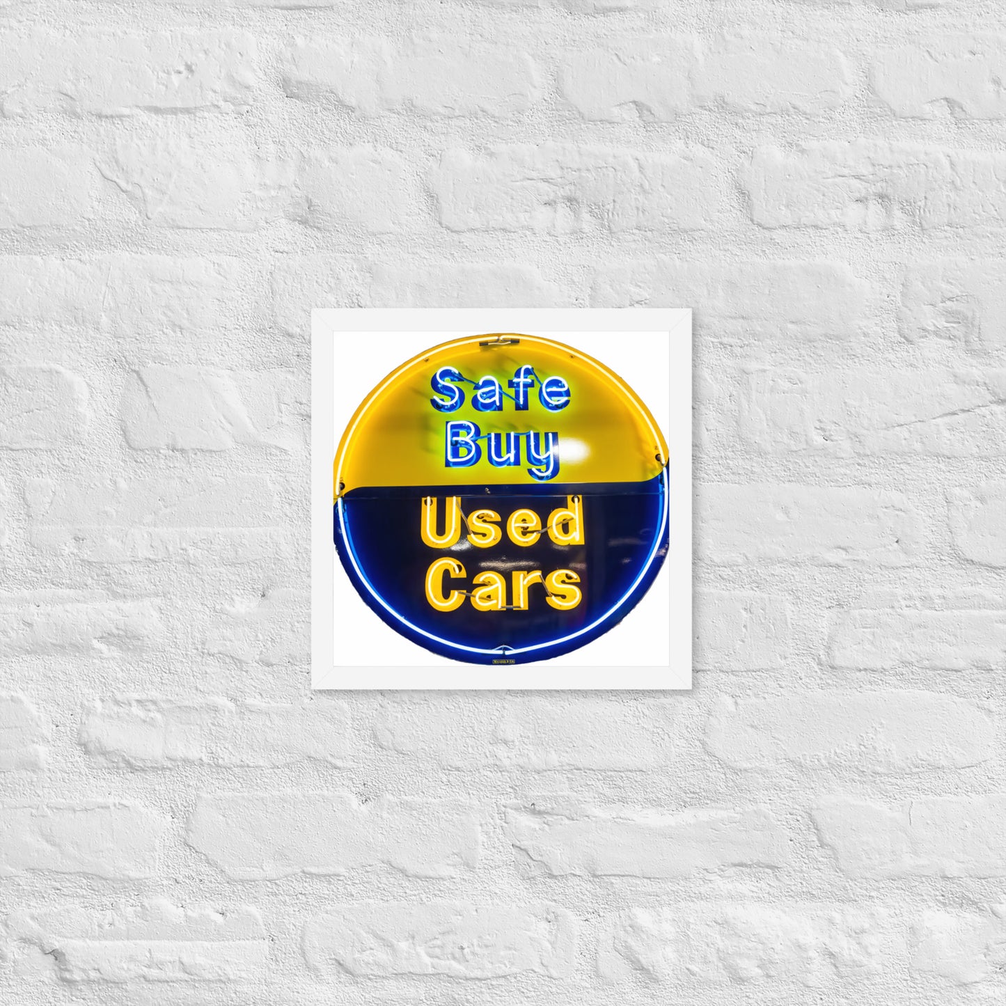 Buy Safe Vintage Used Car Sign Neon Style Framed poster