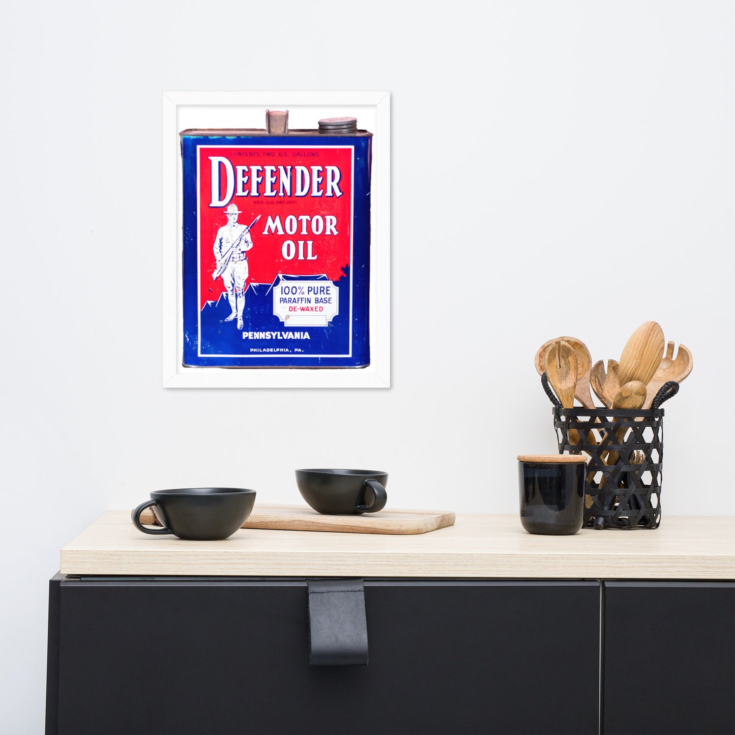 Vintage Defender Oil Steel Can Design Framed poster