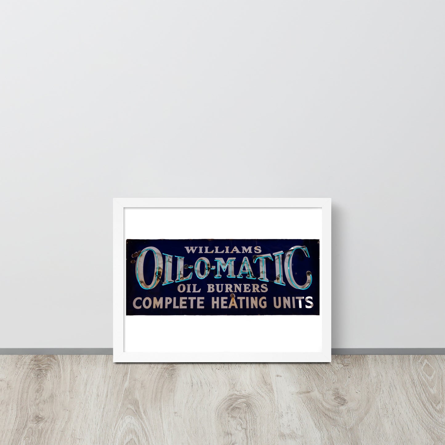 Vintage Oil O Matic Heating Neon Style Framed poster