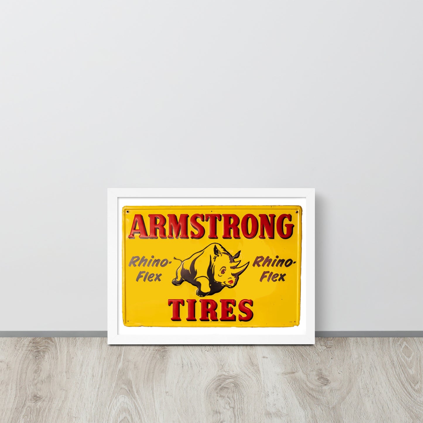 Retro Rhino Tire Sign Tin Style Framed poster