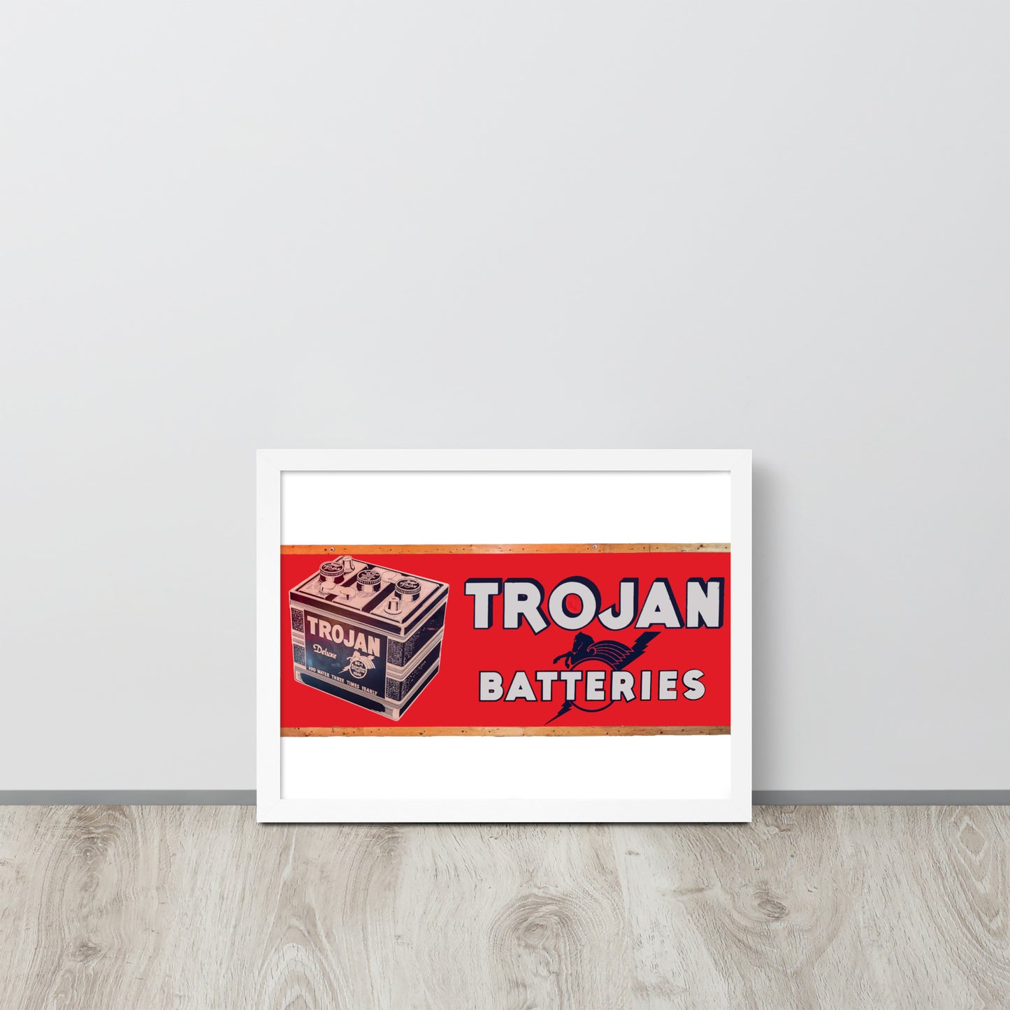 Vintage Trojan Battery Sign Framed poster