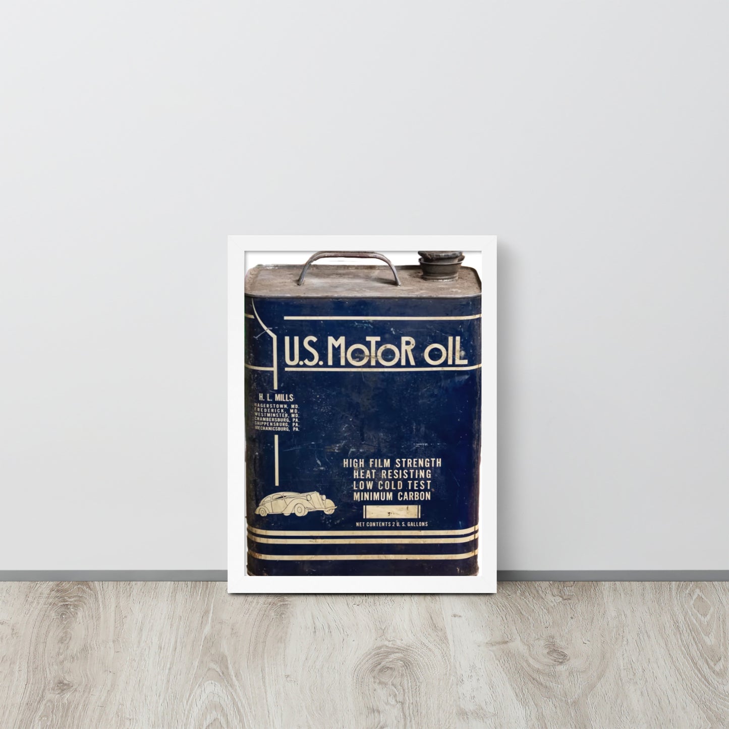 Vintage US Motor Oil Steel Gallon Style Framed poster