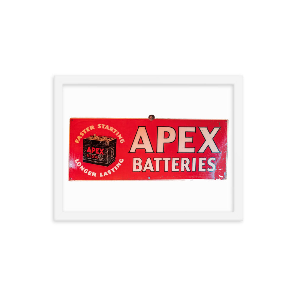 Apex Batteries Retro Tin Style Framed poster