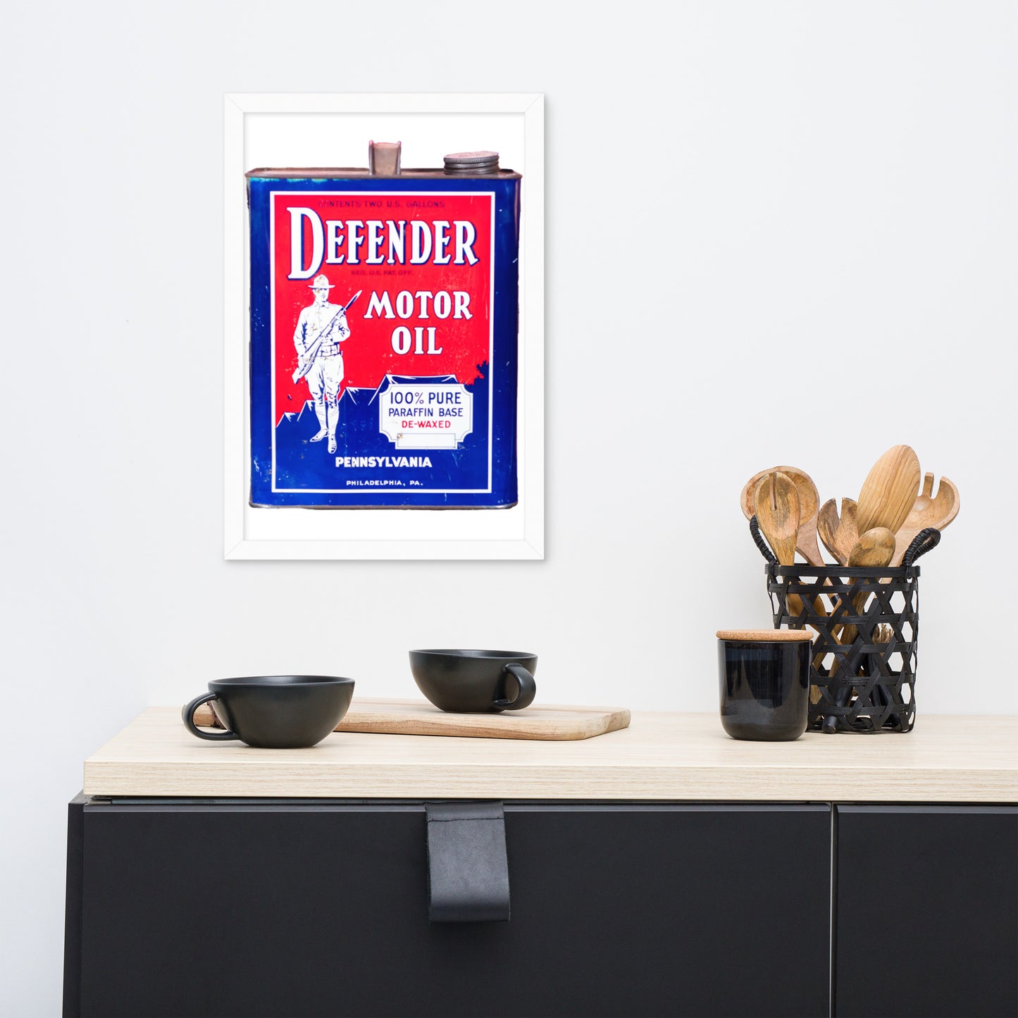 Vintage Defender Oil Steel Can Design Framed poster