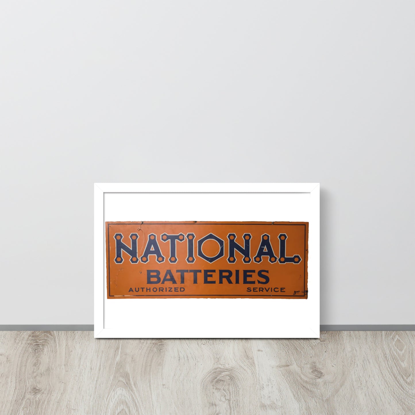 Retro National Battery Sign Patina Style Framed poster