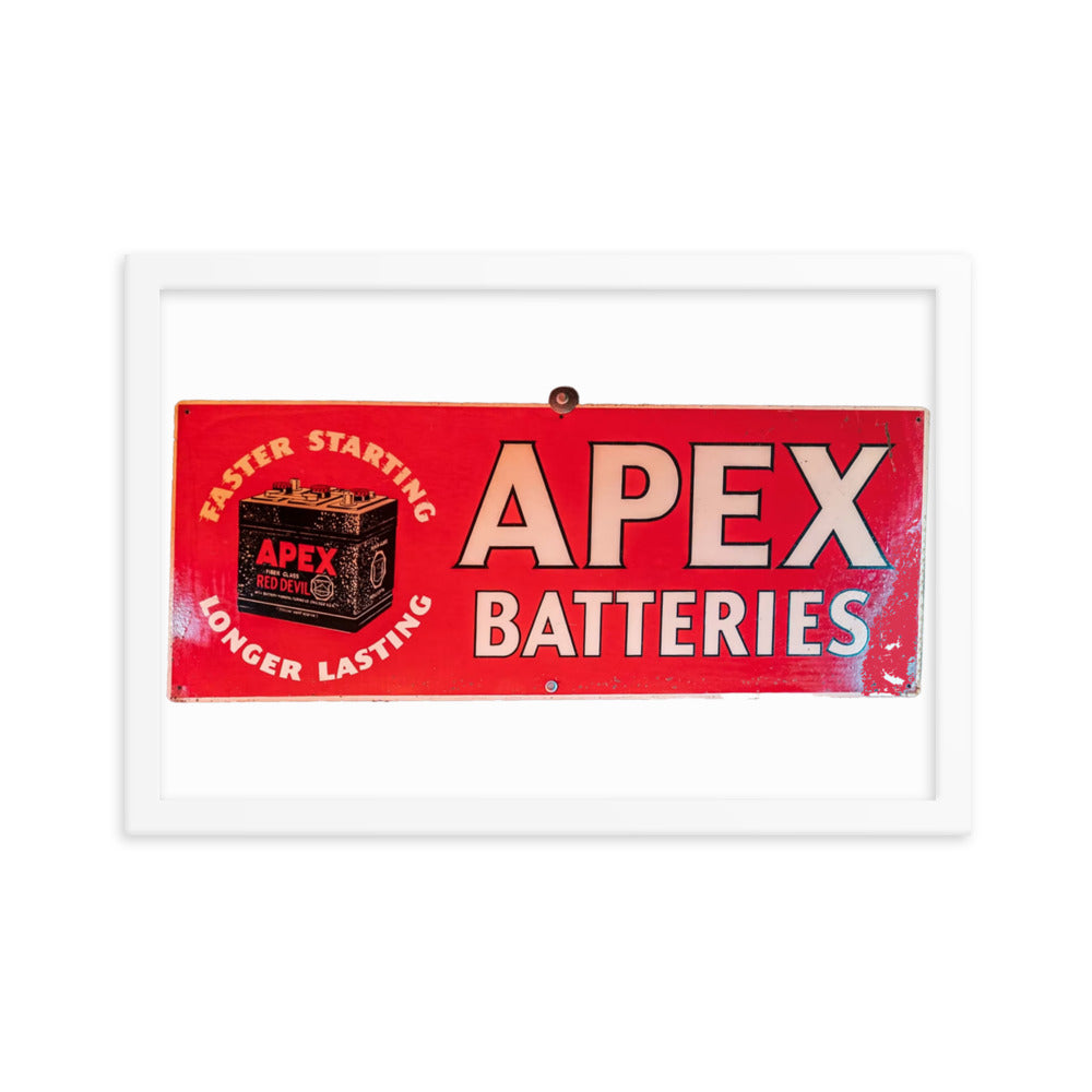 Apex Batteries Retro Tin Style Framed poster