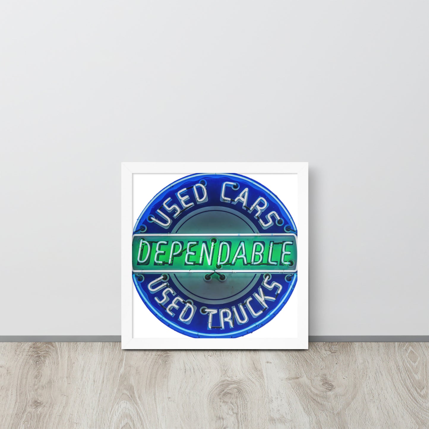 Retro Dependable Used Cars Neon Design Framed poster