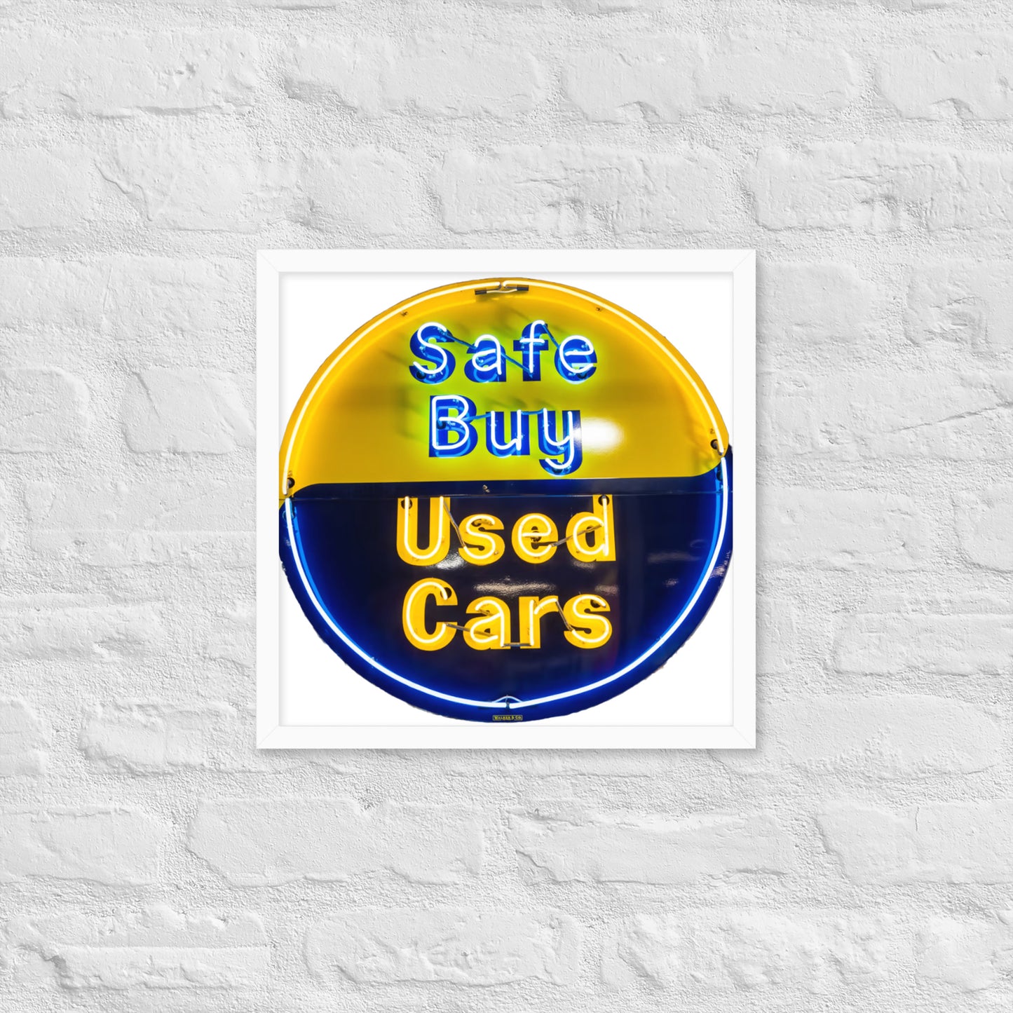 Buy Safe Vintage Used Car Sign Neon Style Framed poster